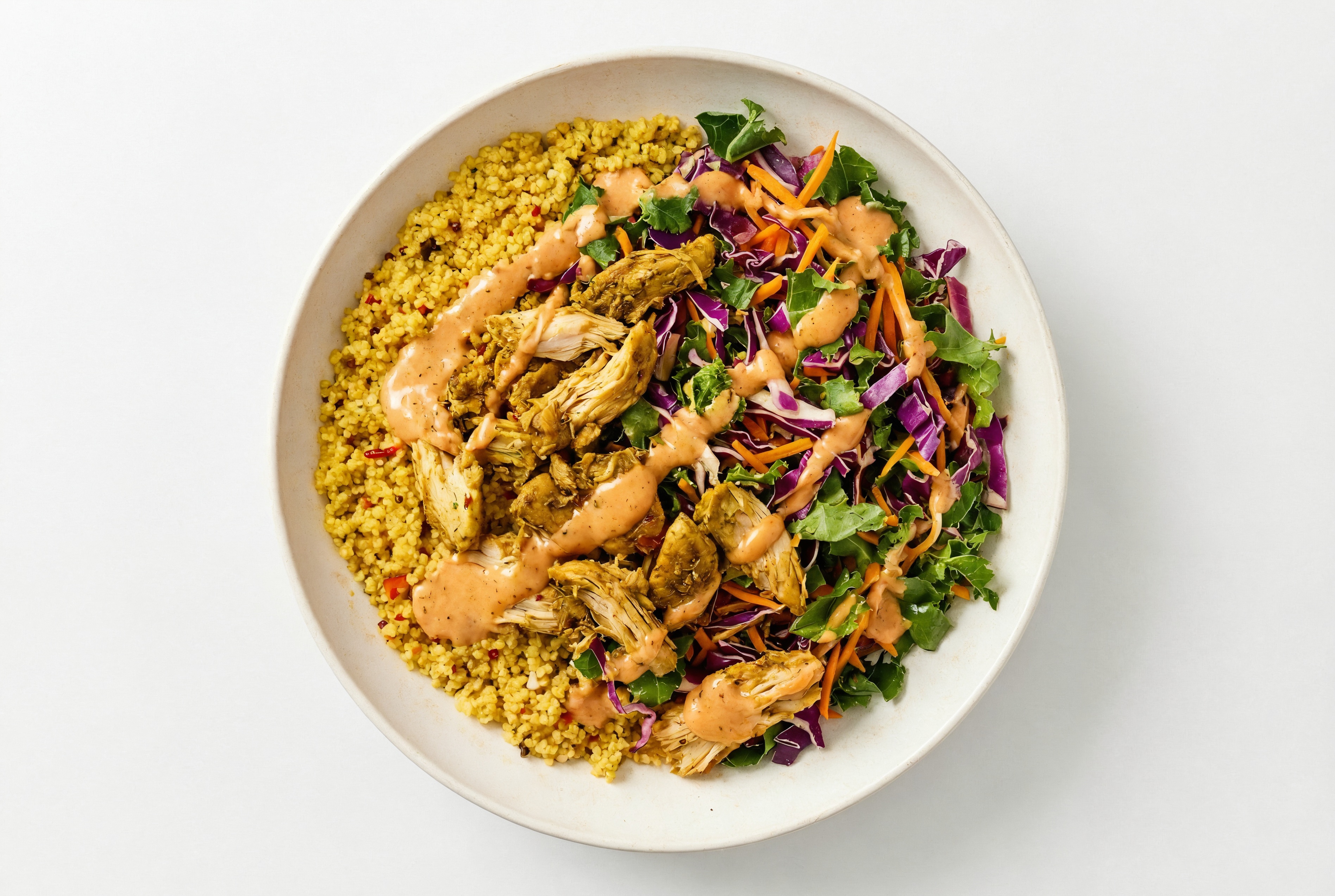 Herby Shawarma-Style Chicken Thighs + Couscous Rainbow Bowl