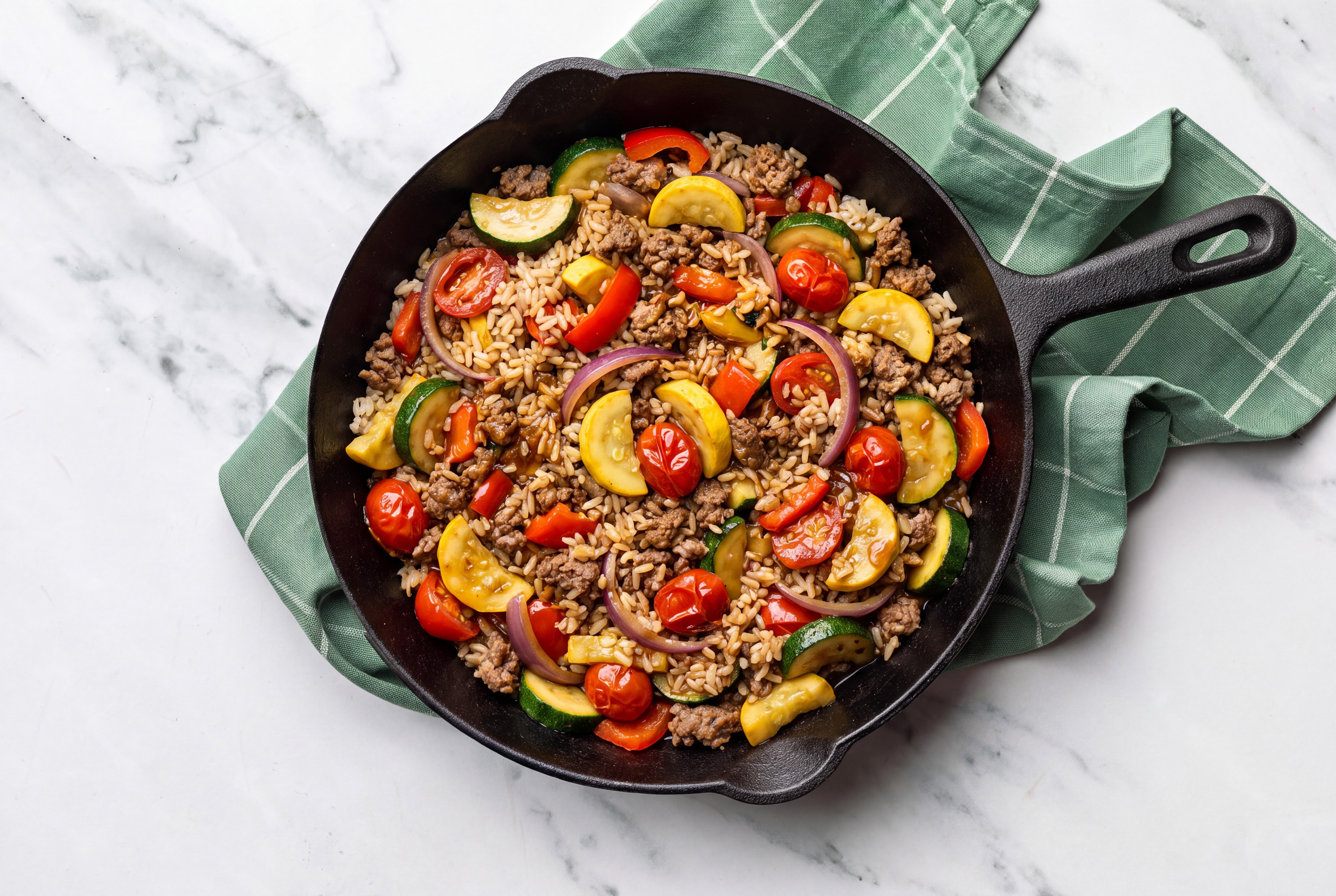 Herby Japanese Bbq Squash + Ground 93/7 Lean Beef Stir-Fry