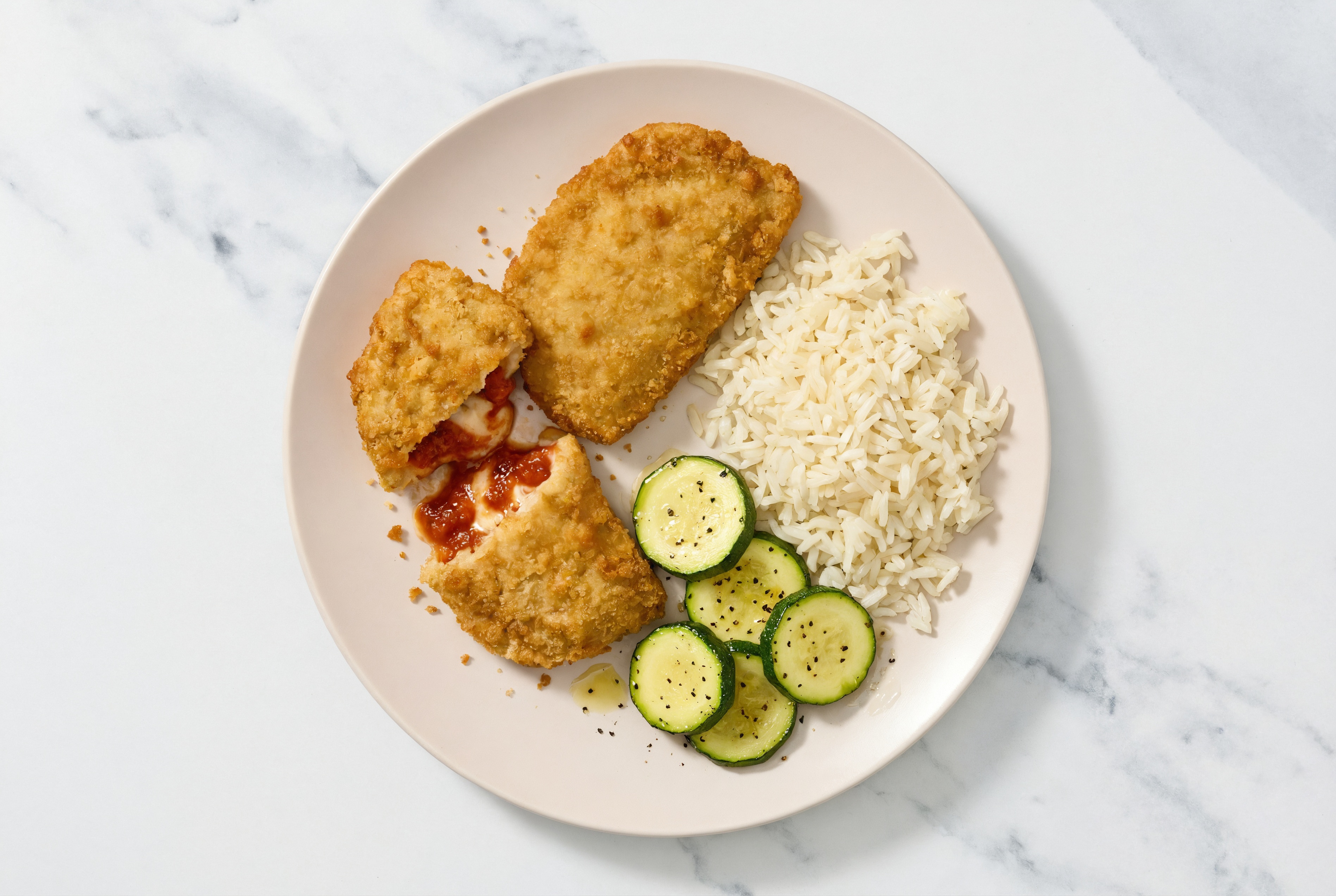 "Chicken" Parm with Zucchini & White Rice