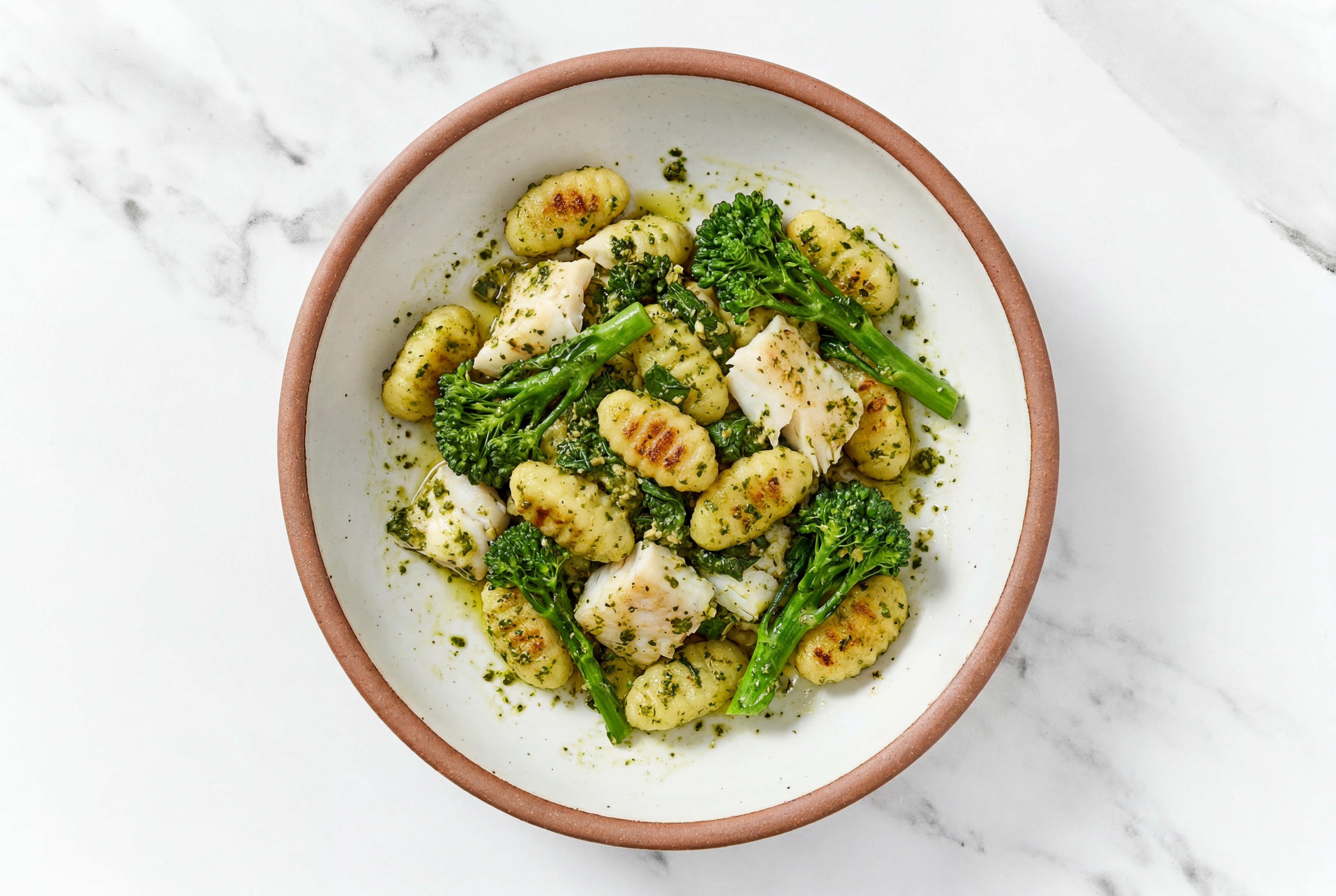 Super Green Halibut Gnocchi with Baby Broccoli