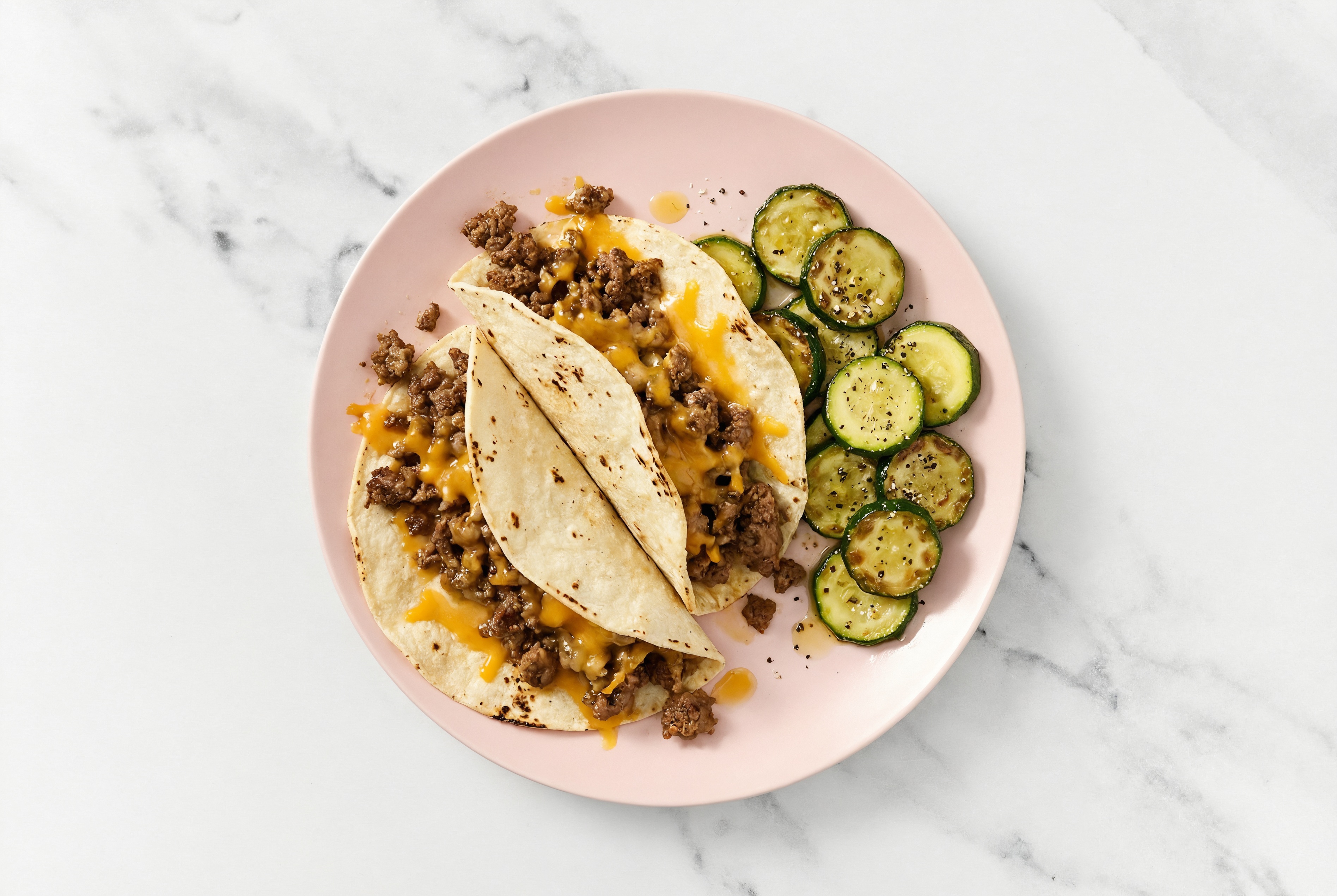Cheesy Ground Beef Tacos + Zucchini with Sharp Cheddar Bar