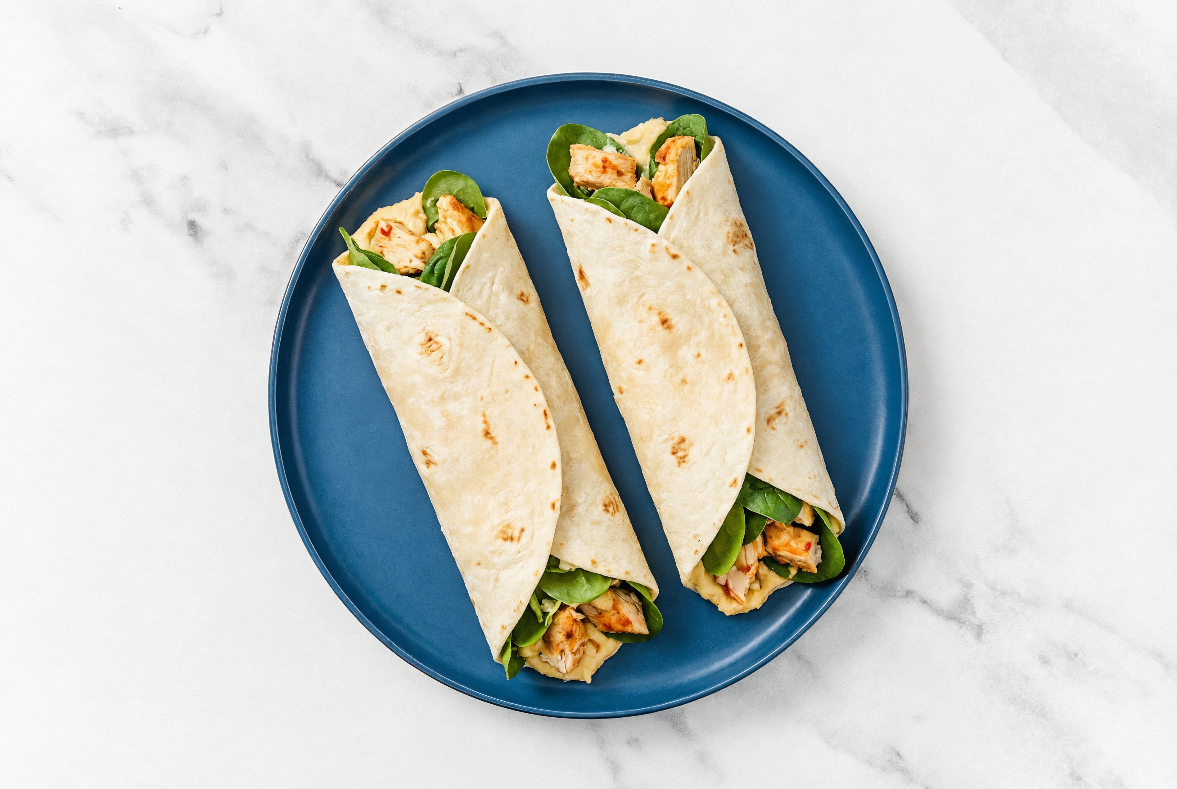 Lemony Olive Oil Sea Salt Hummus + Chile Chicken Wrap