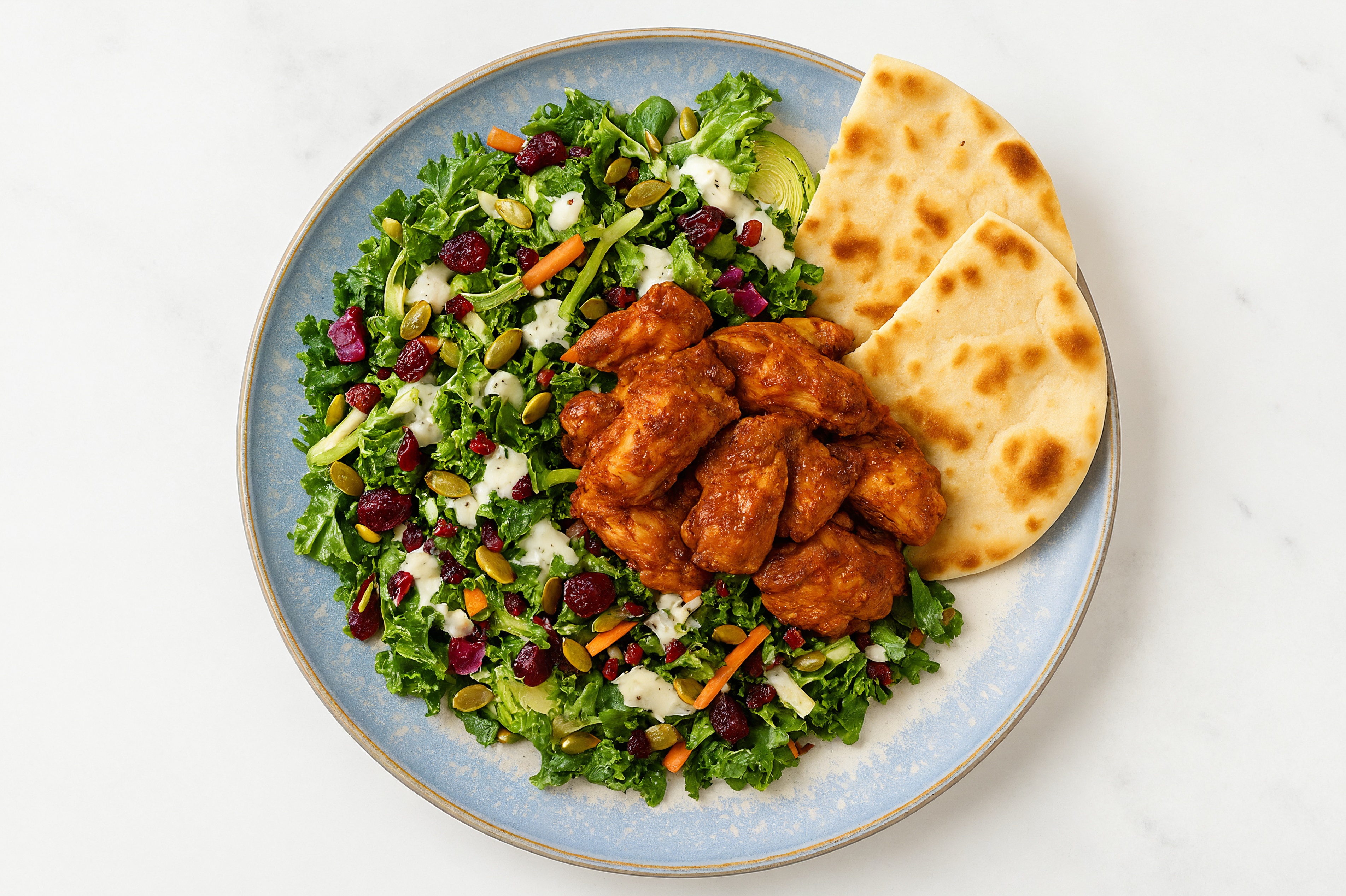 Sweet Kale Salad with Tandoori Chicken + Traditional Naan