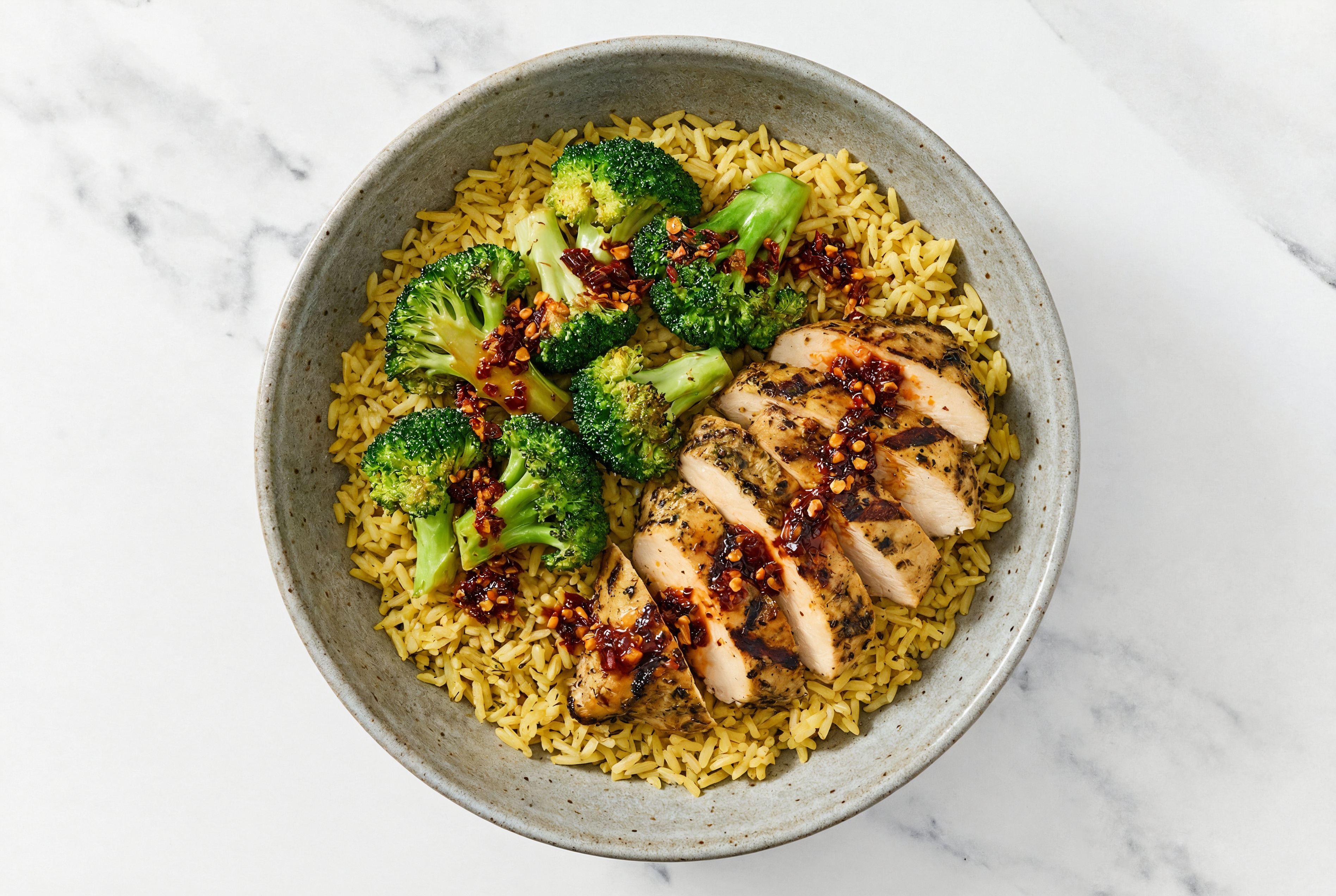 Chili Crisp Mediterranean Grilled Chicken Breast Rice Bowl