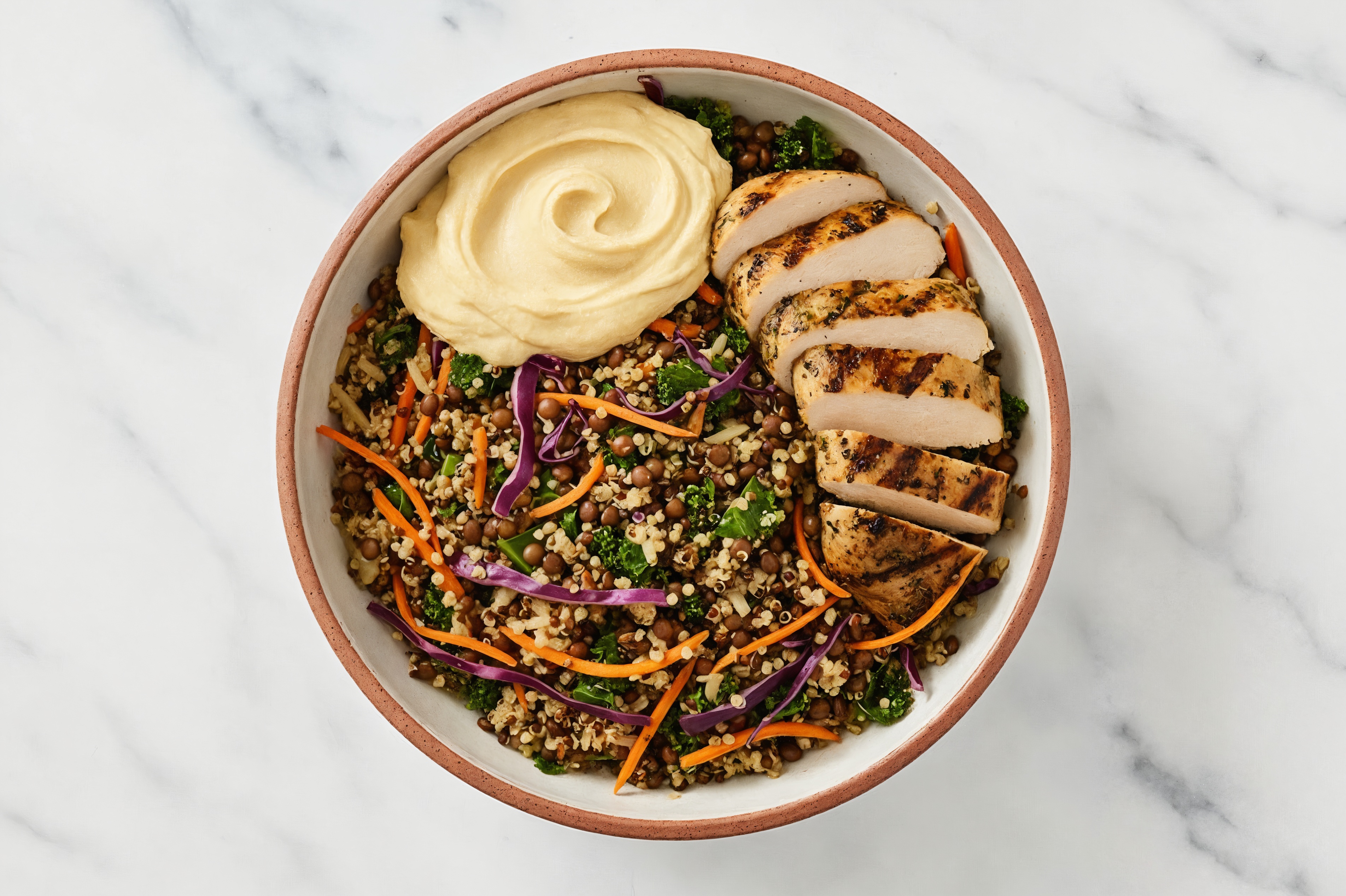  Lemon Garlic Hummus + Mediterranean Grilled Chicken Breast Rainbow Bowl
