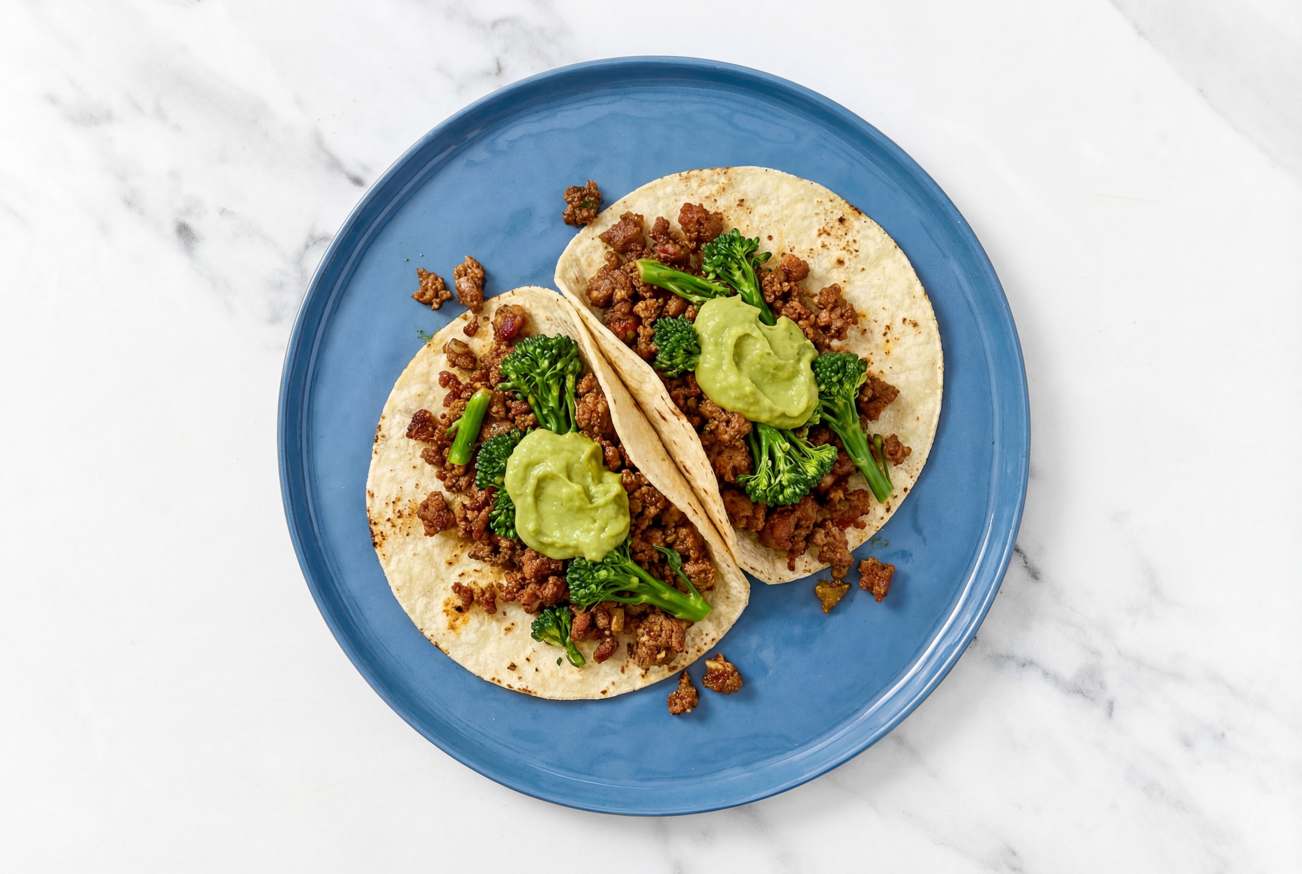 Creamy Mexican-Style Ground Beef + Broccoli Tostadas