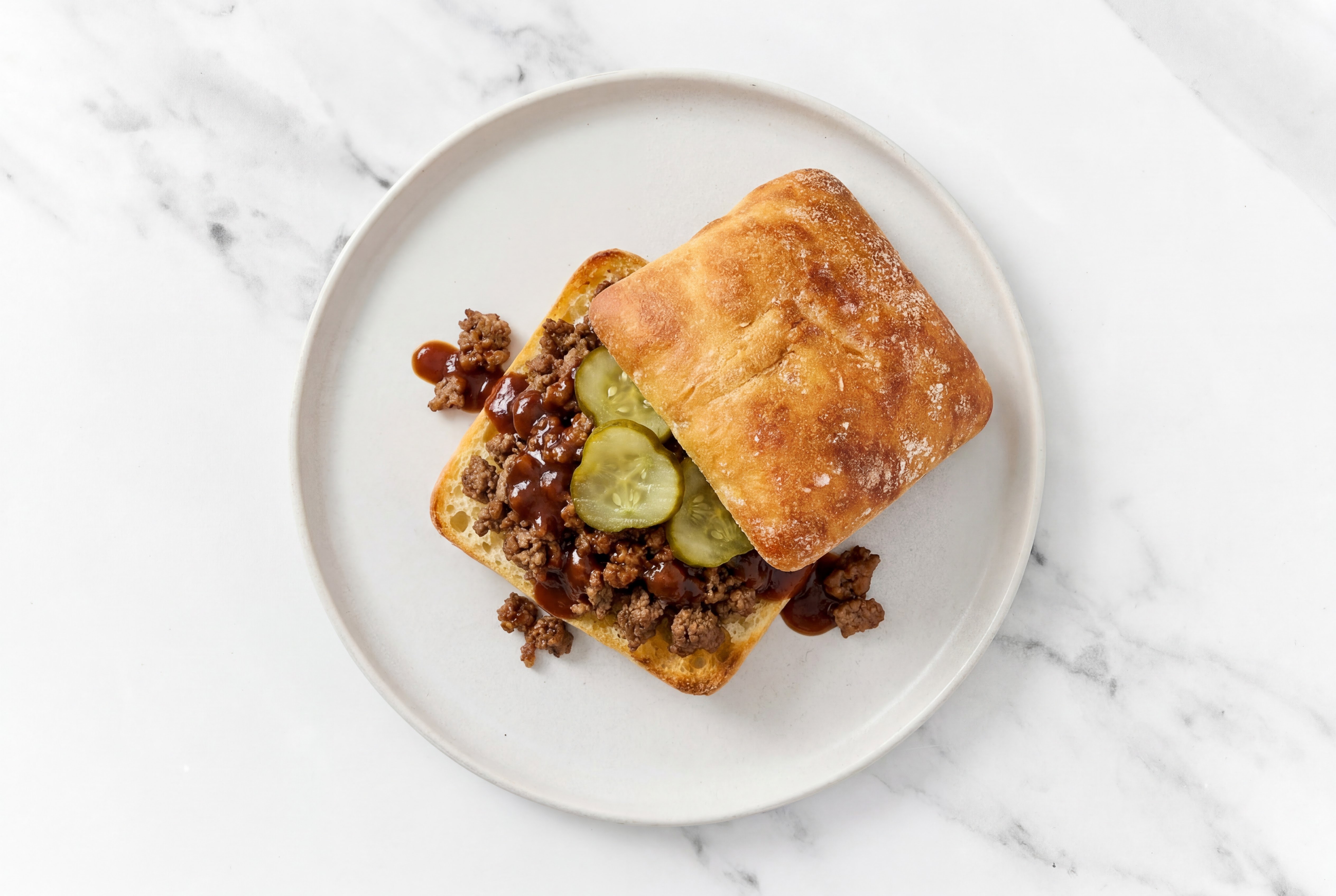 Classic BBQ Sloppy Joes on a Ciabatta Bun with Ground Bison