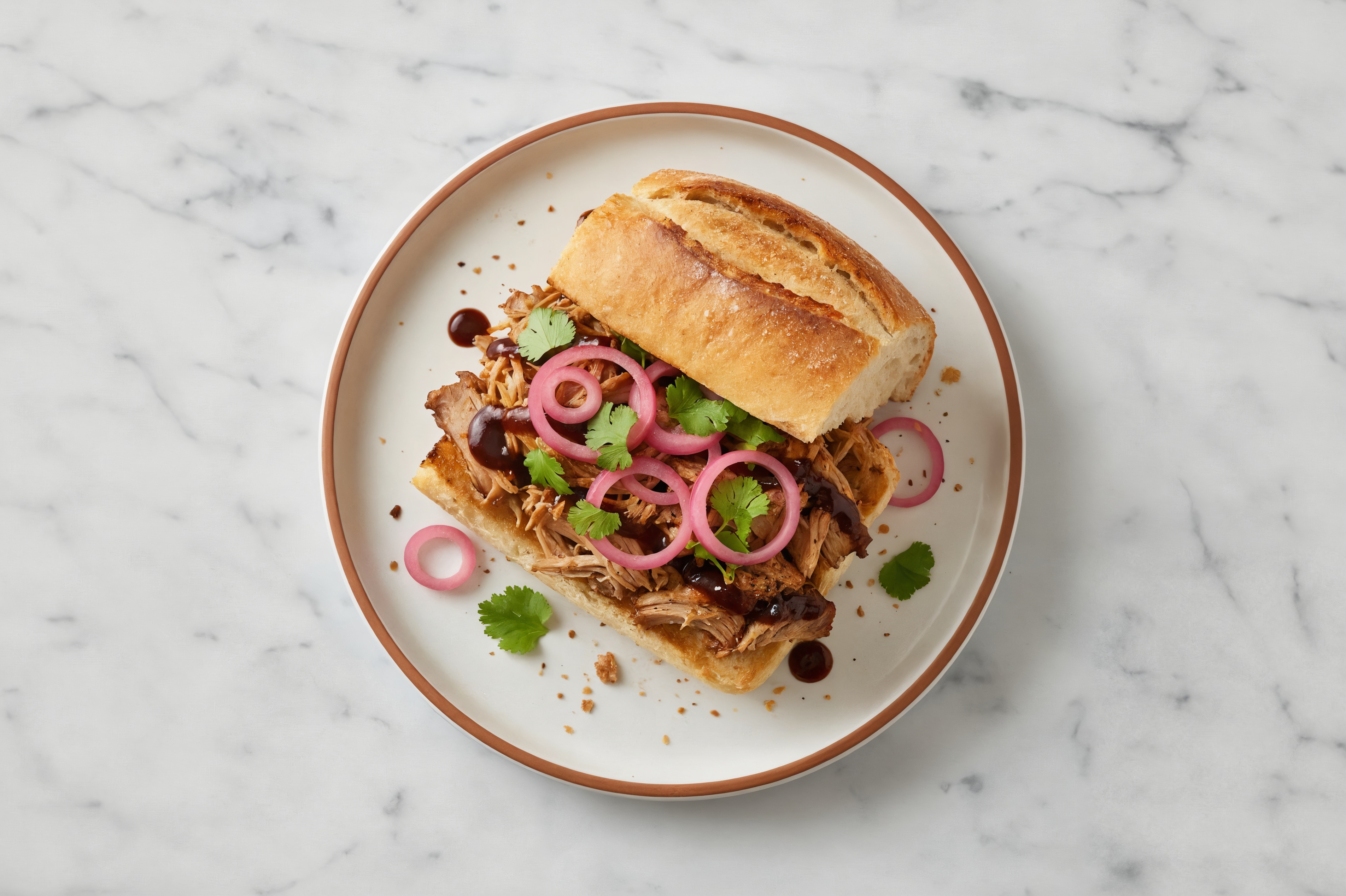 Japanese BBQ Pork Baguette with Cilantro + Pickled Red Onions