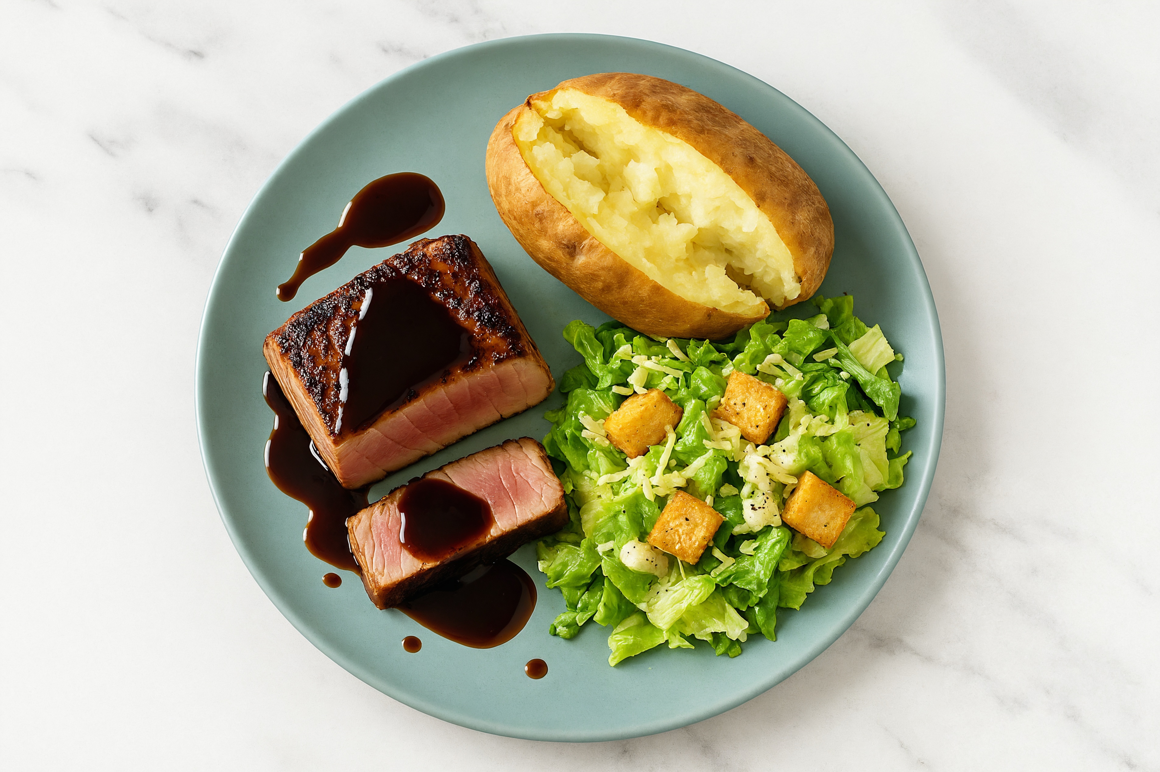 Japanese BBQ Tuna Steaks with Russet Potato + Caesar Salad
