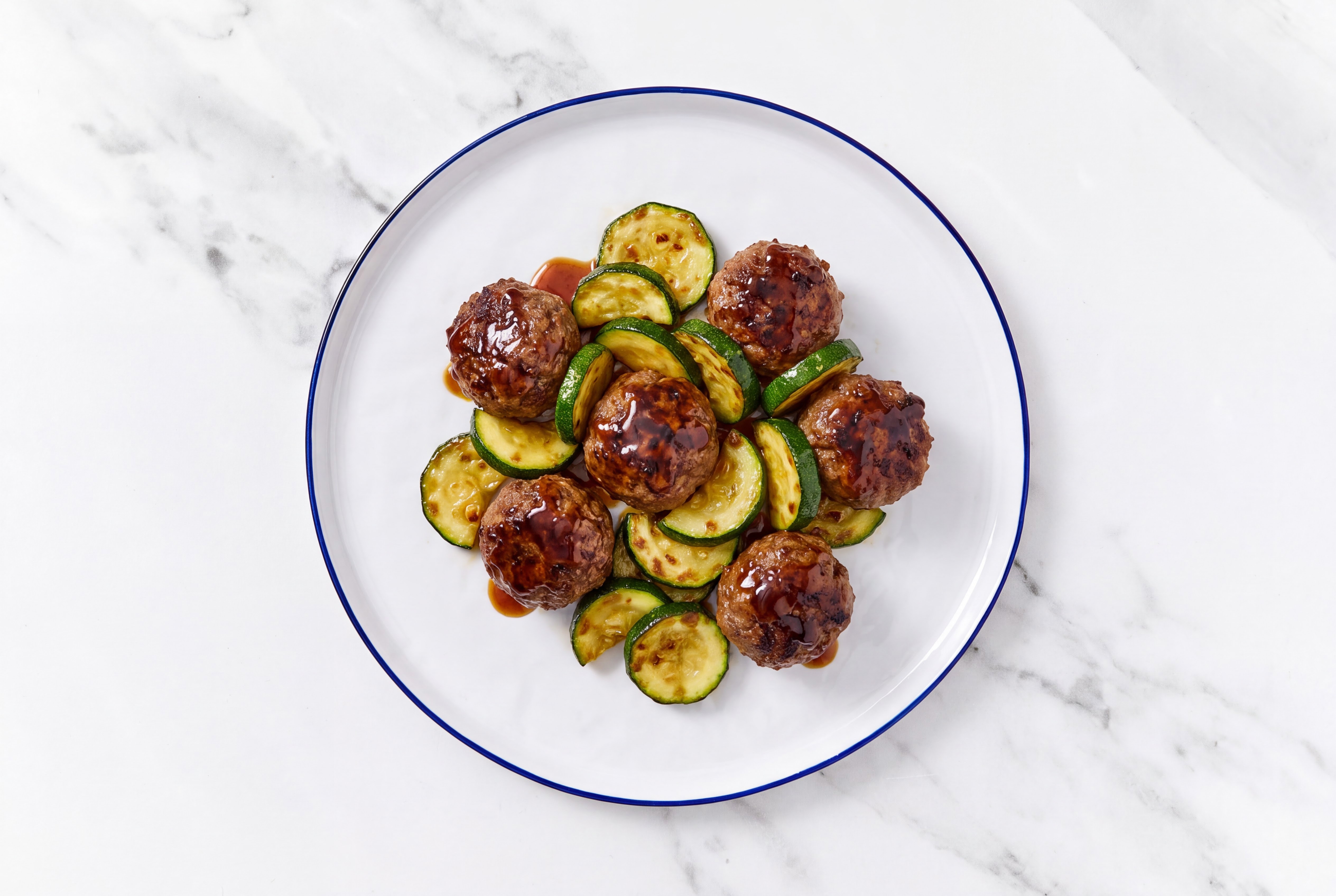 Teriyaki Baked Beef Meatballs & Zucchini