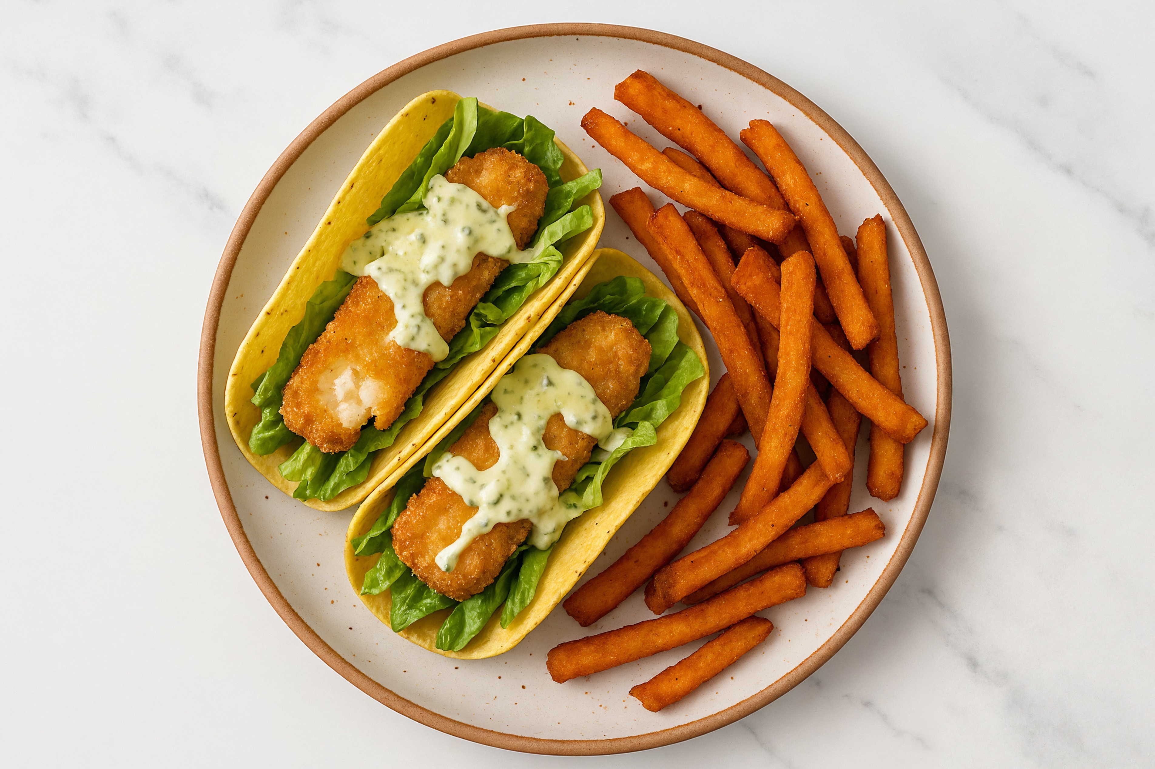 Herby Oven Fried Fish Tacos + Chips