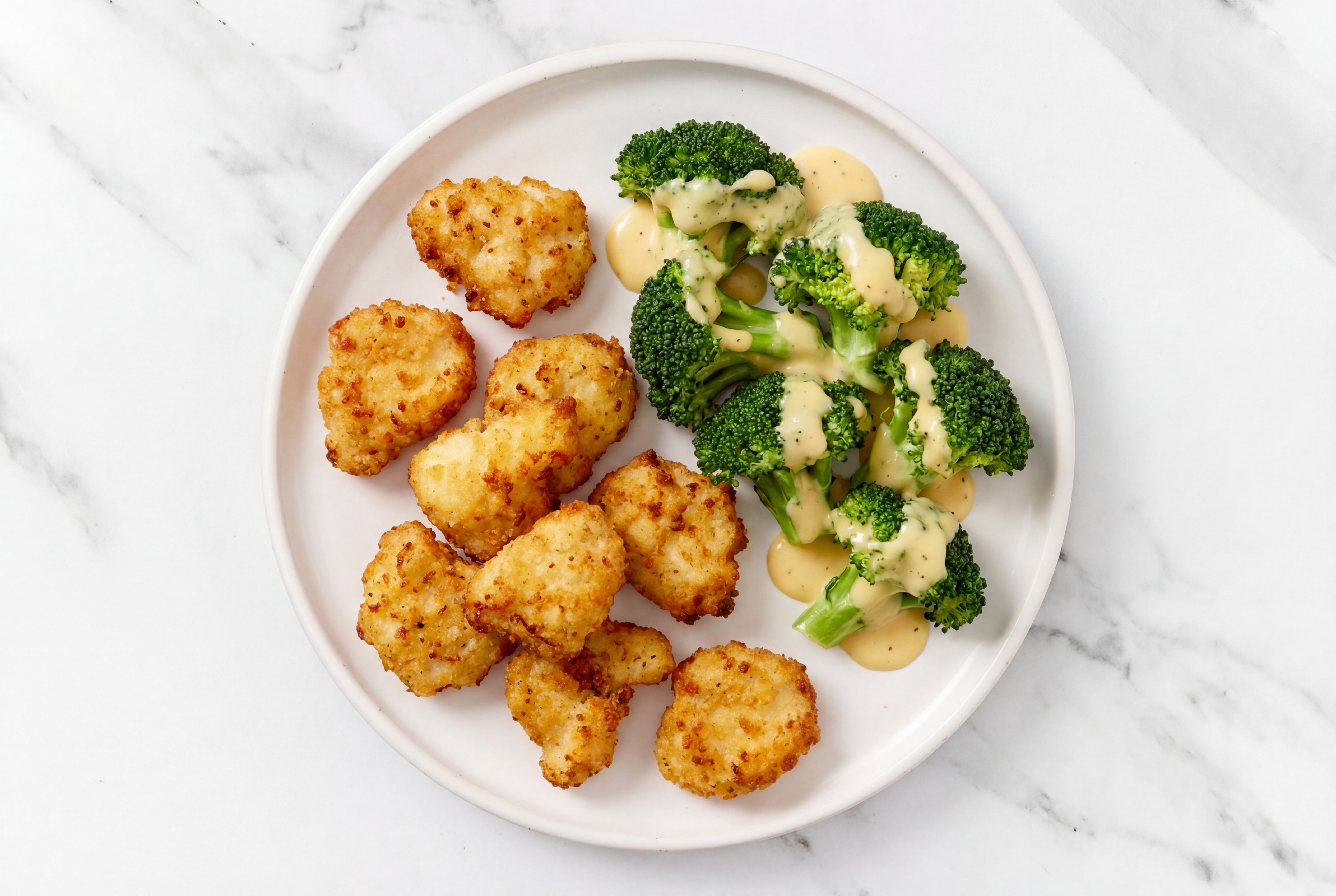 Chicken Nuggets + Creamy Cheddar Broccoli Bunches