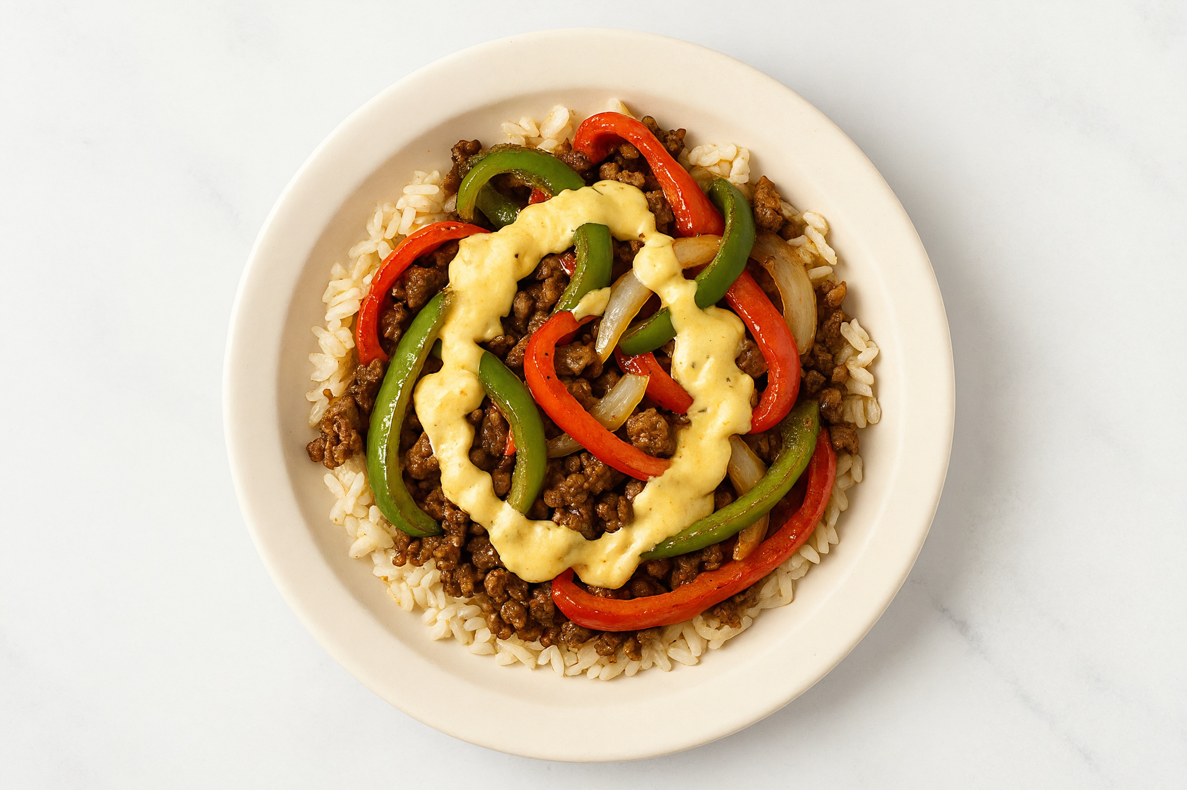 Ground Bison & Veggie Grain Bowl with Creamy Horseradish
