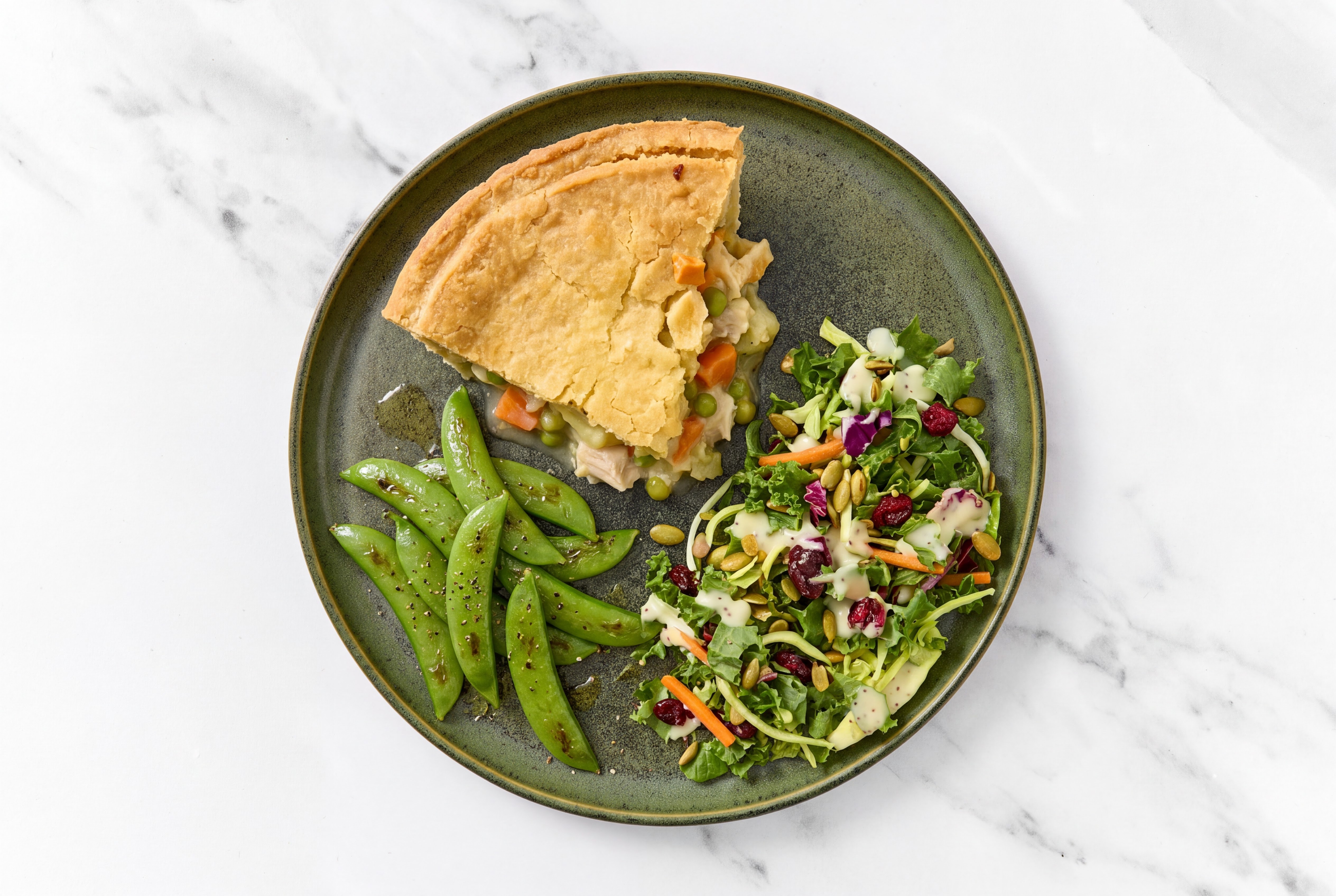 Chicken Pot Pie with Snap Peas & Kale Salad
