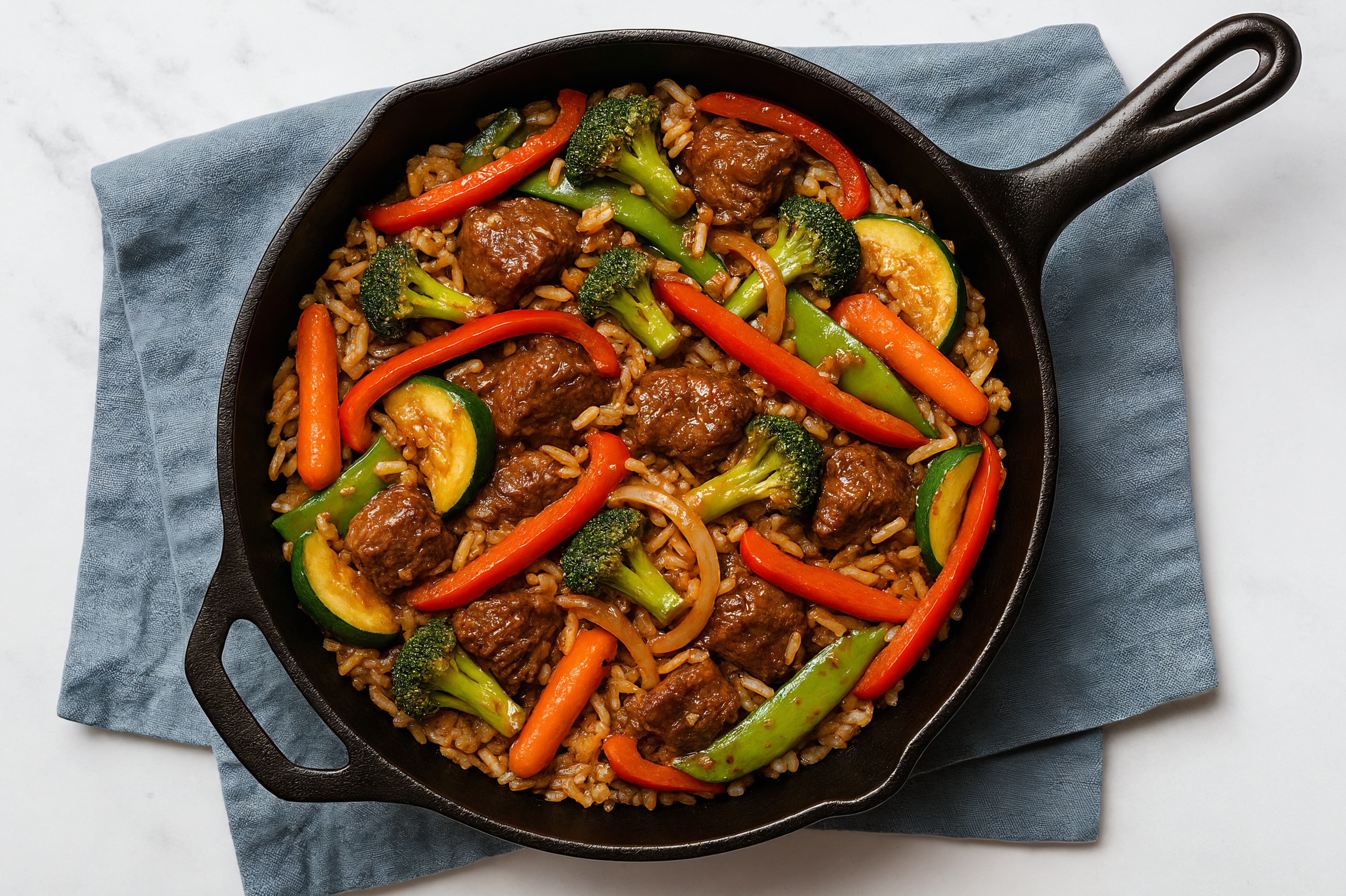 Sesame Ginger Veggie + Lamb Stir-Fry with Long Grain White Rice