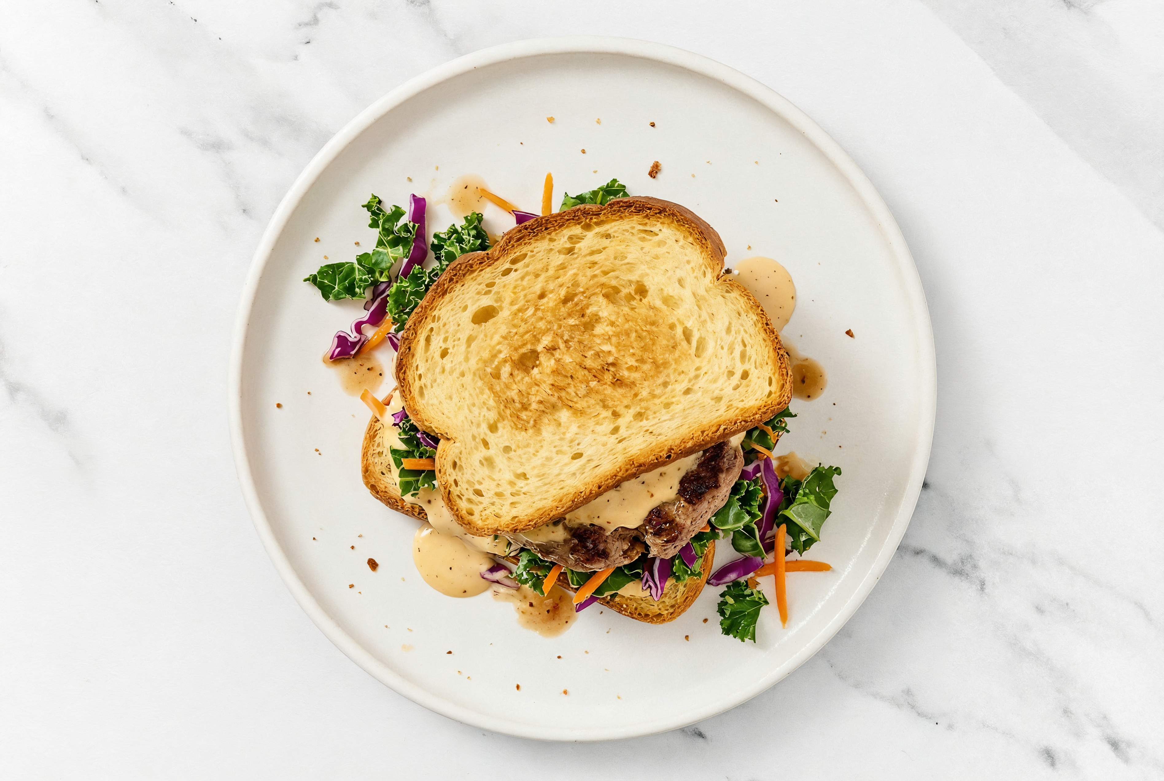 Rainbow Veggie Tavern Beef Burger on GF Bread with Buffalo Ranch