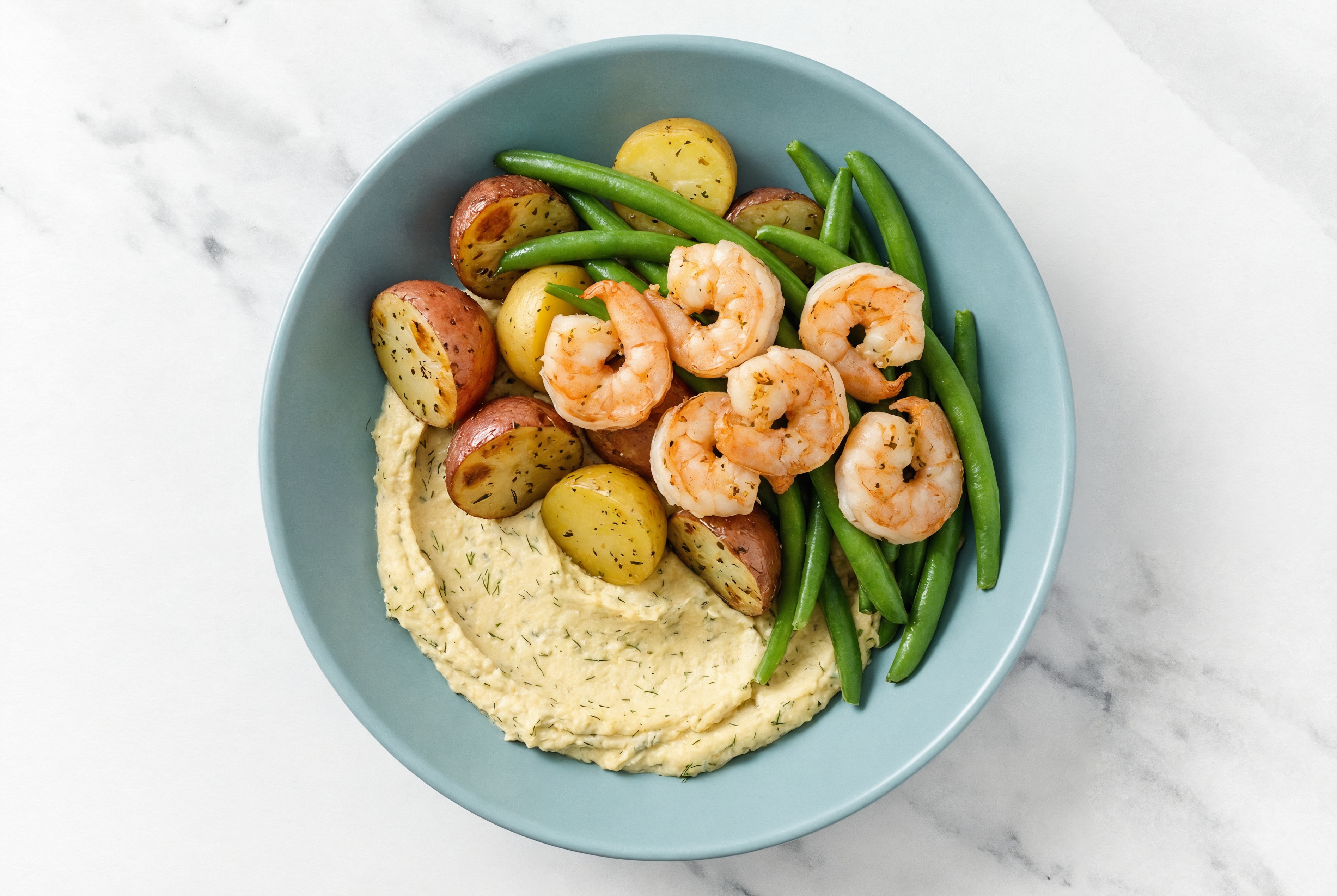 Shrimp + Green Bean Lemon Hummus Bowl