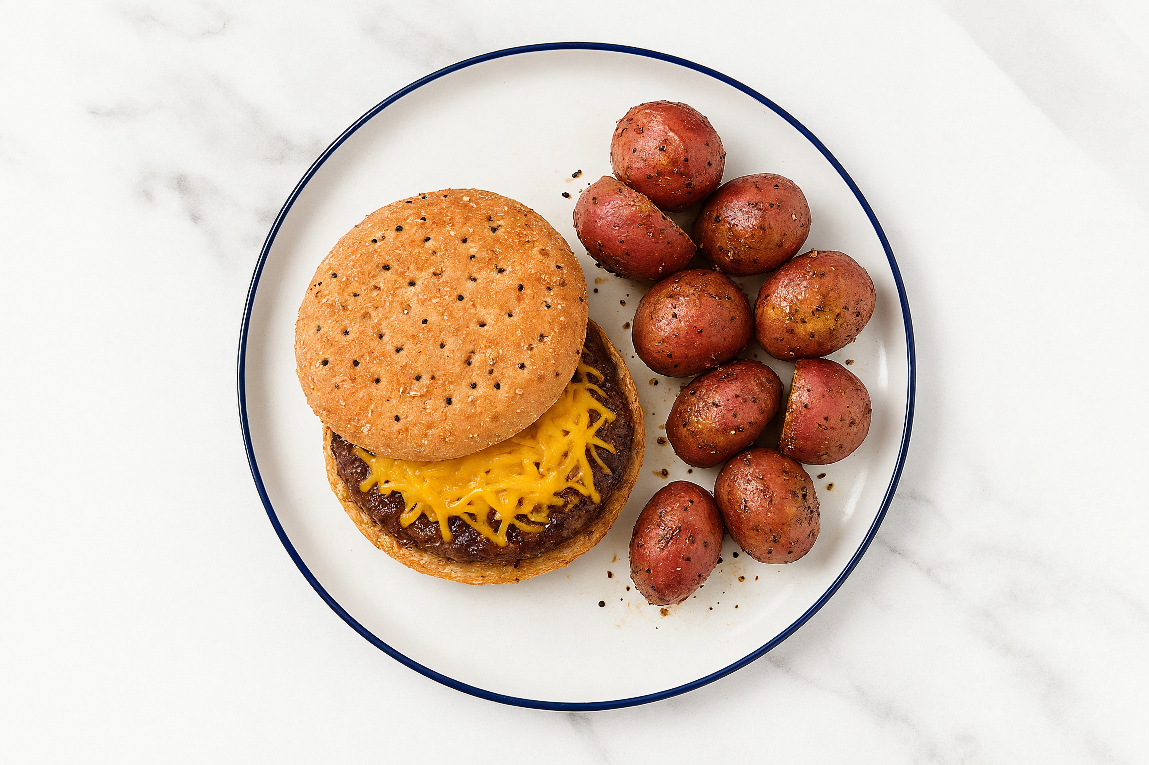 Cheesy Ground Beef Patties Burger + Red Potatoes