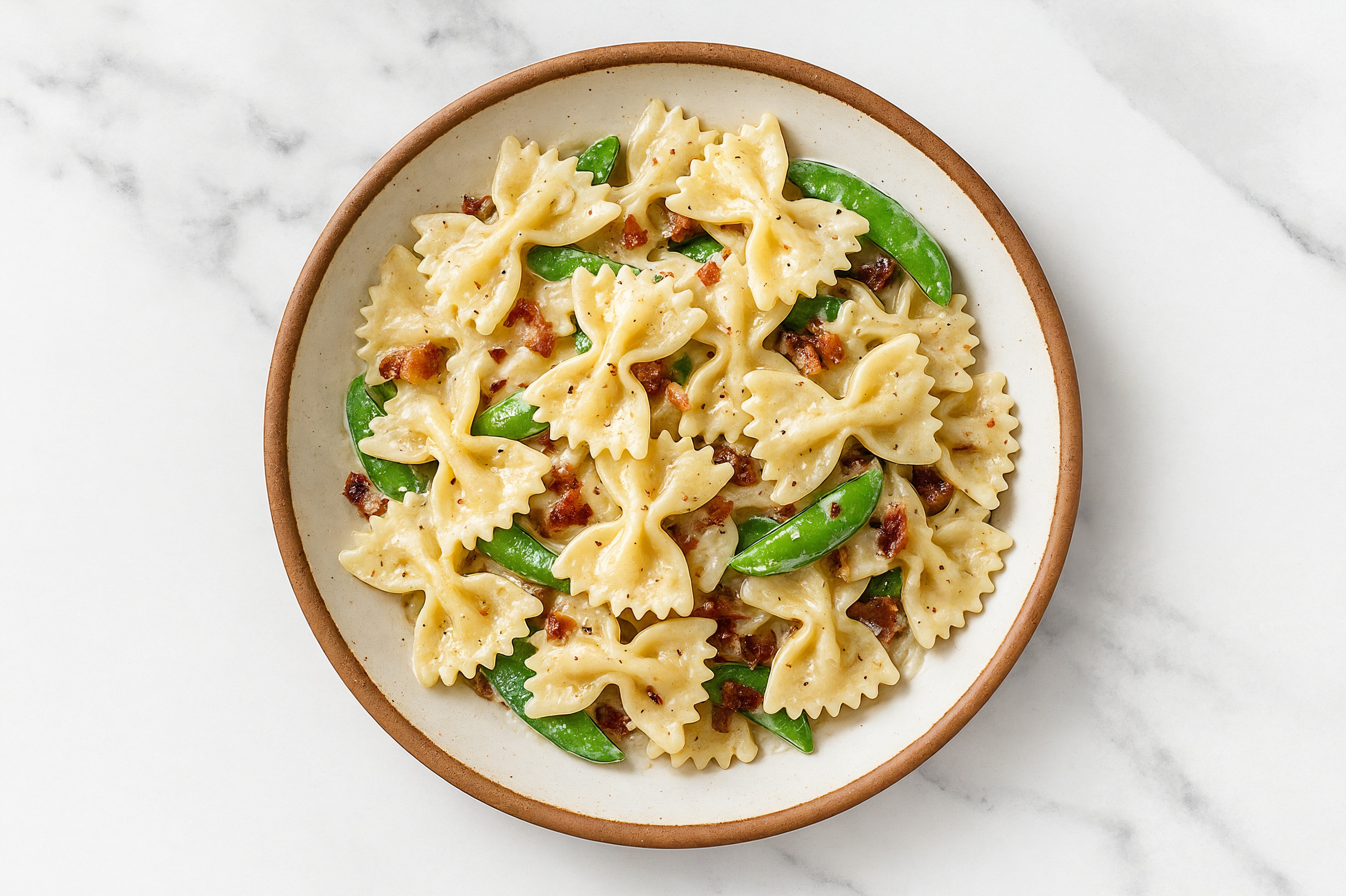 Farfalle Pasta Alfredo with Maple Bacon + Snap Peas