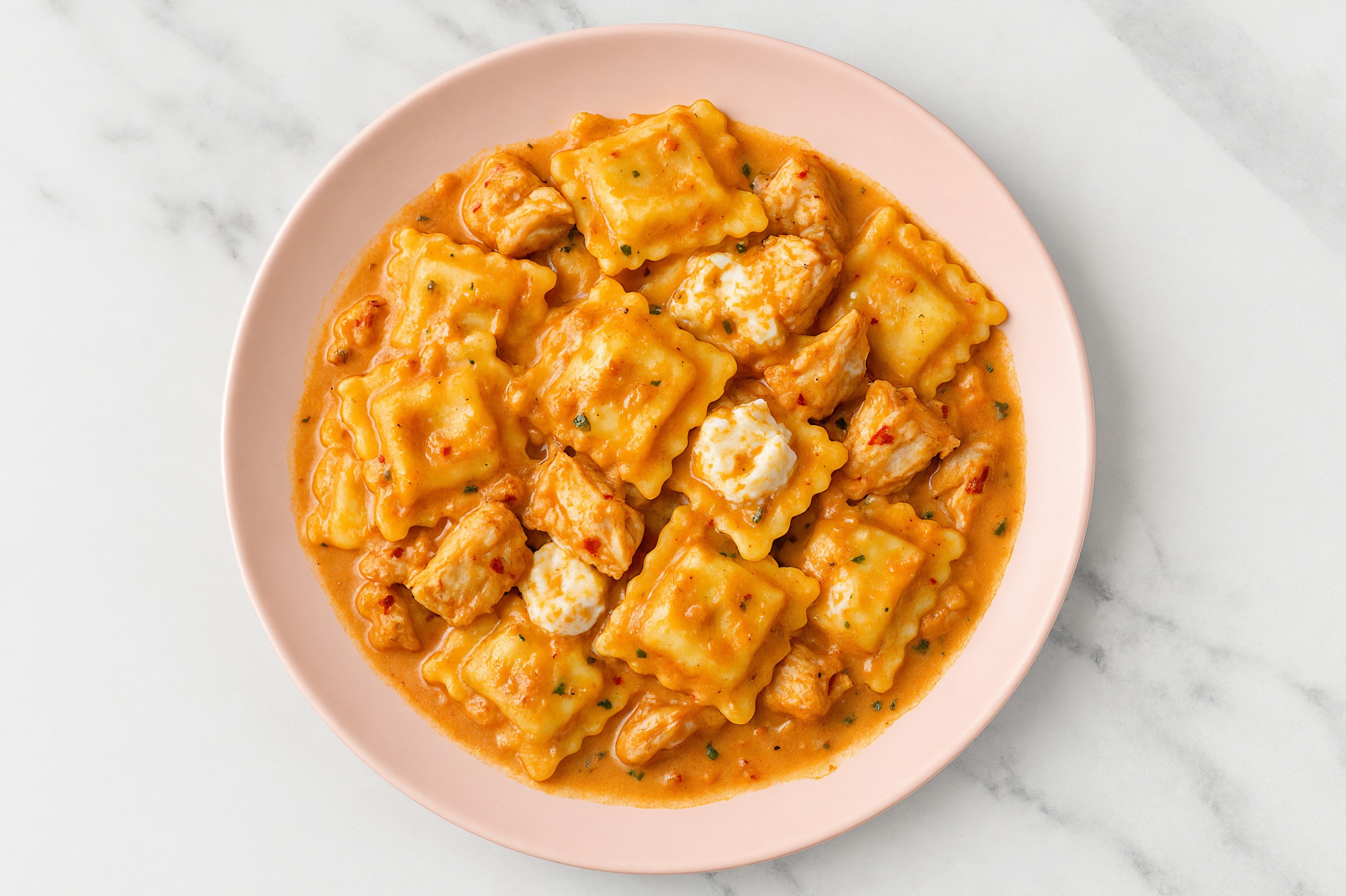 Vodka Mini Ravioli with Chile Chicken & "Ricotta"