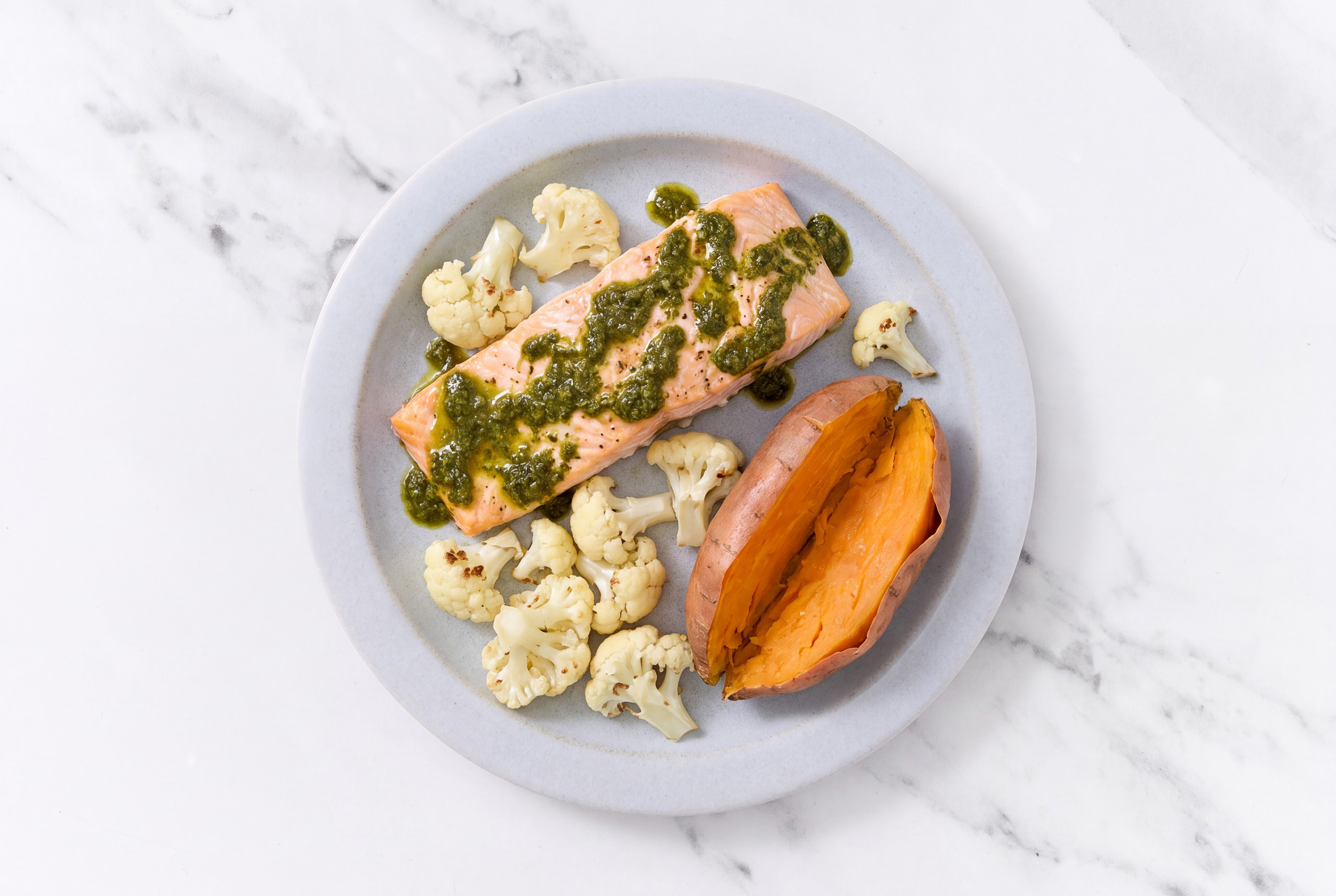 Oven Roasted Zhoug Salmon + Cauliflower Florets