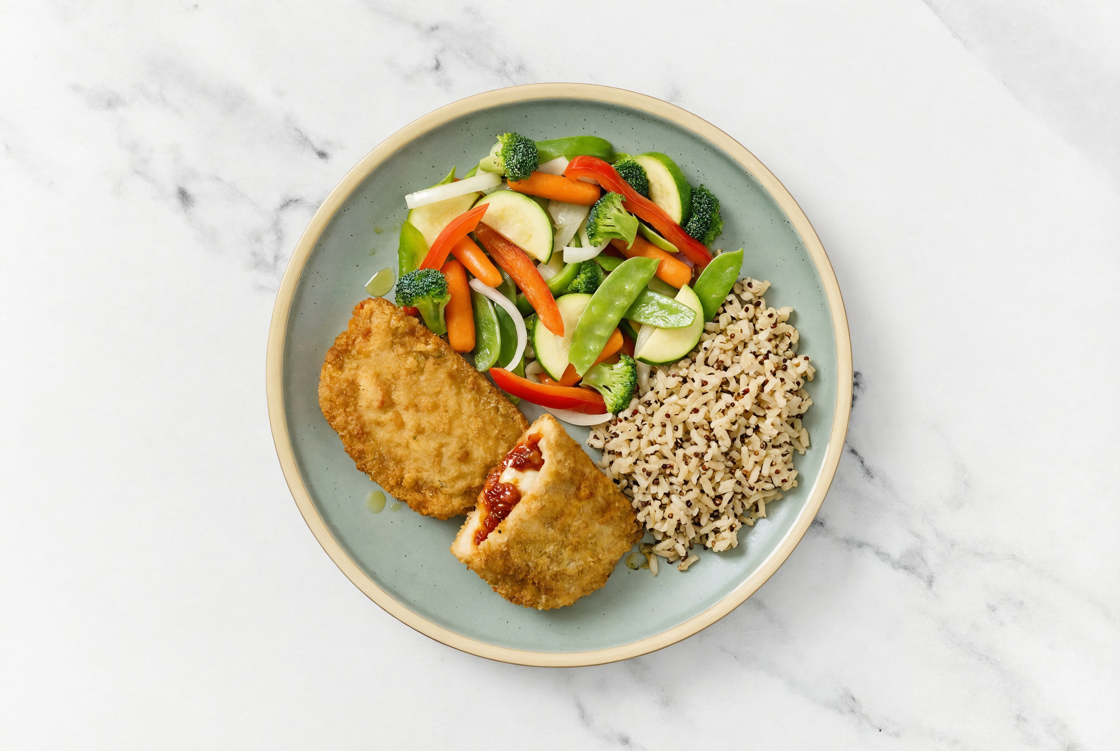 "Chicken" Parm with Veggies & Quinoa Blend