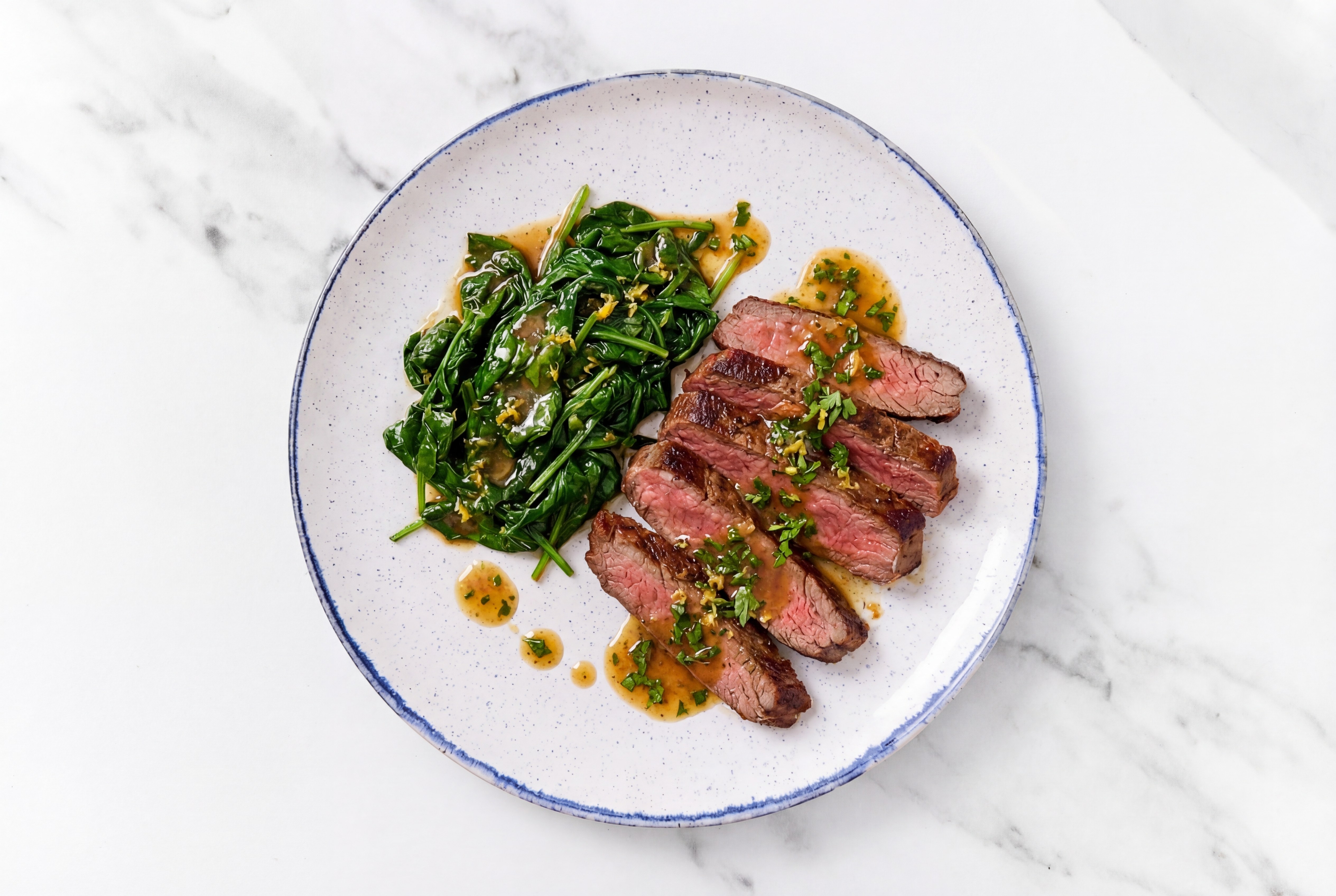 Hearty Steakhouse Style Herby Flank + Baby Spinach