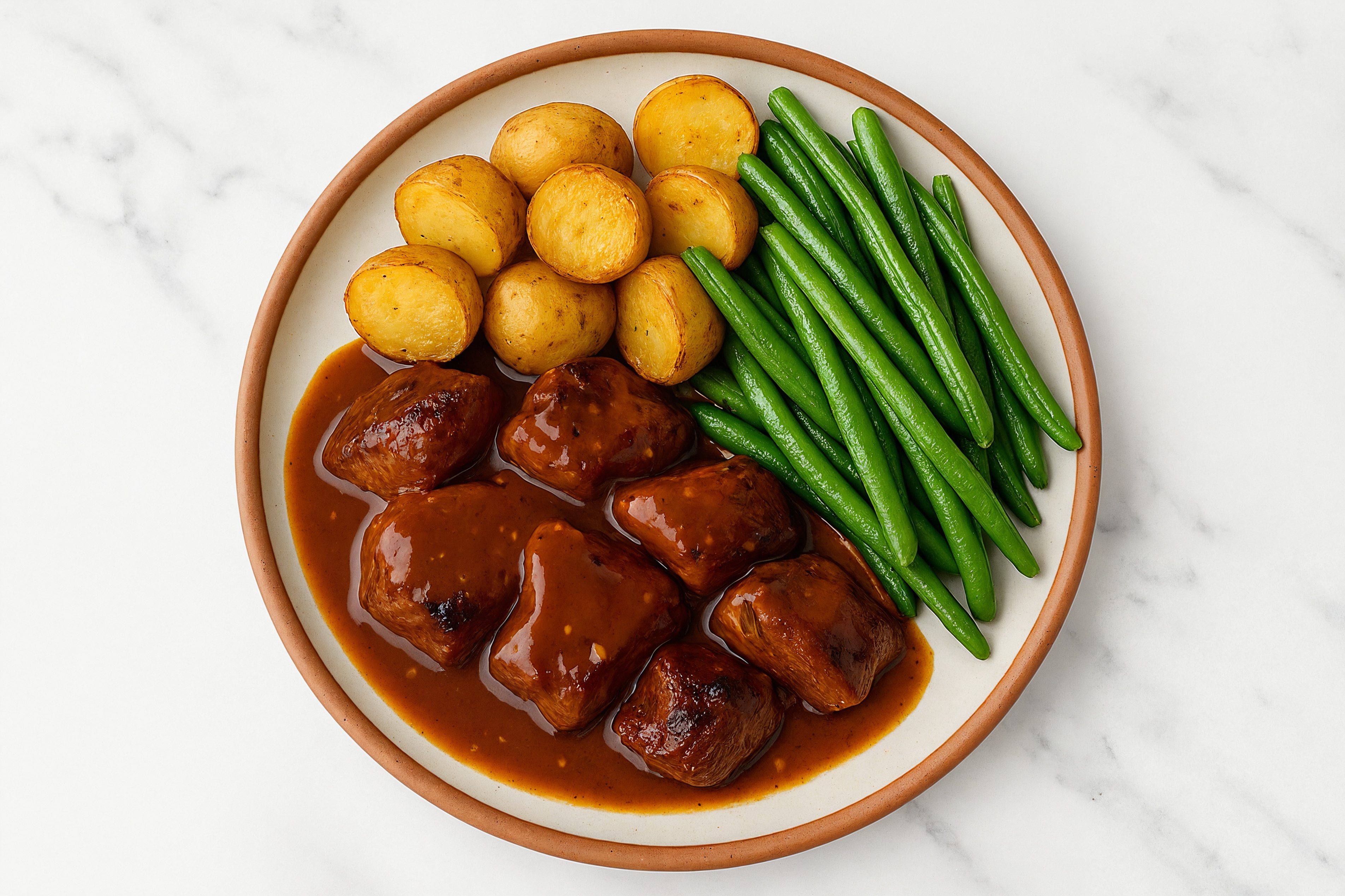 Sesame-Ginger Seared Lamb with Organic Potatoes & Organic Green Beans