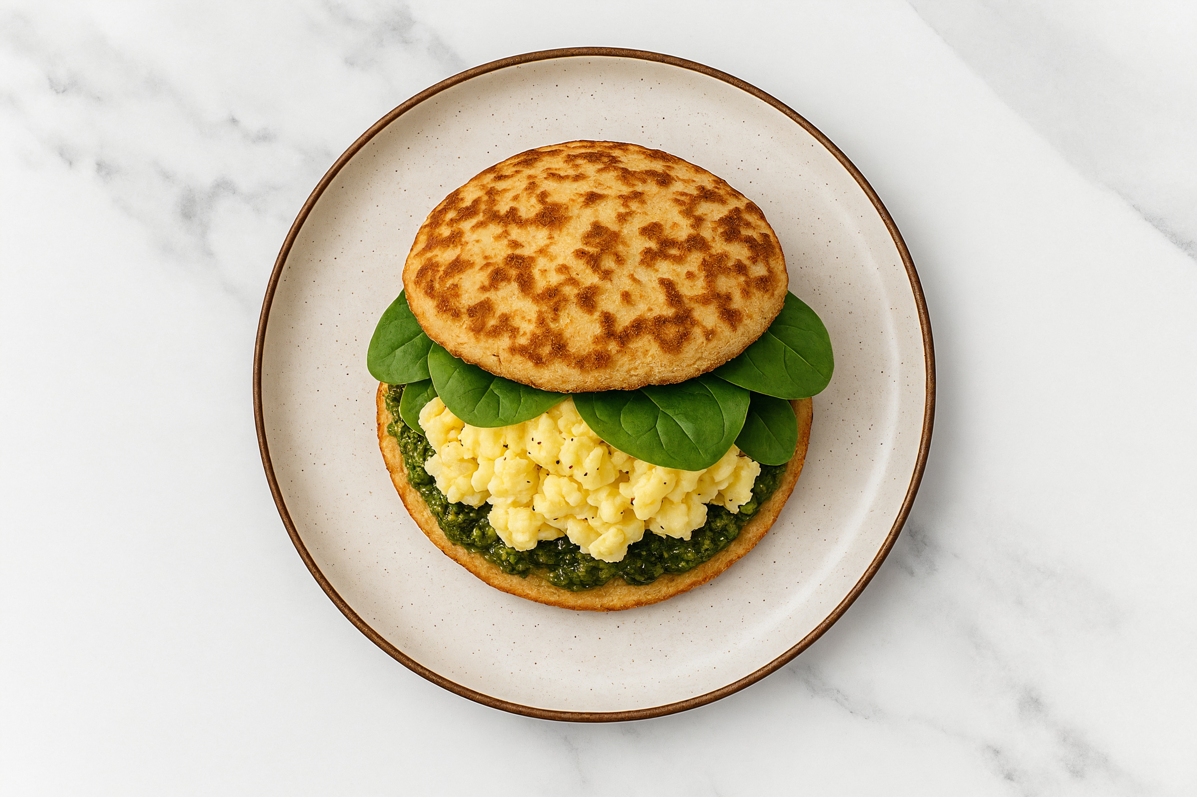 Pesto Egg White Cauli-Thinwich with Baby Spinach