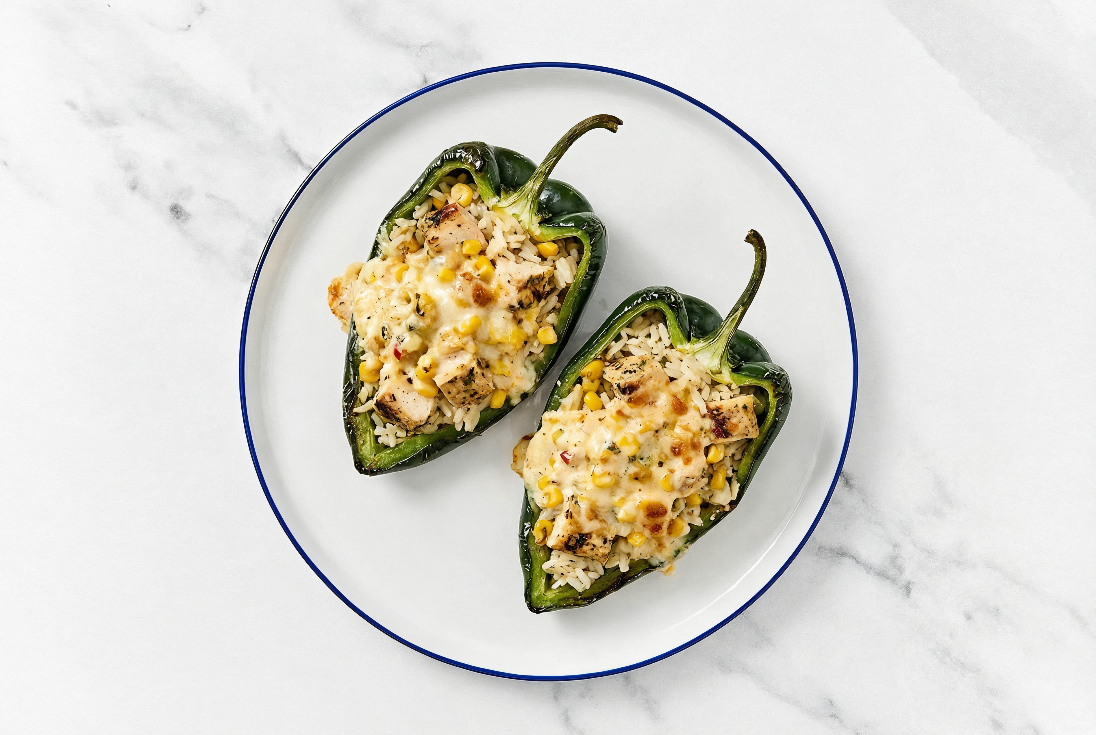 Poblano Peppers Stuffed with Mexican Street Corn + Grilled Chicken and  Rice
