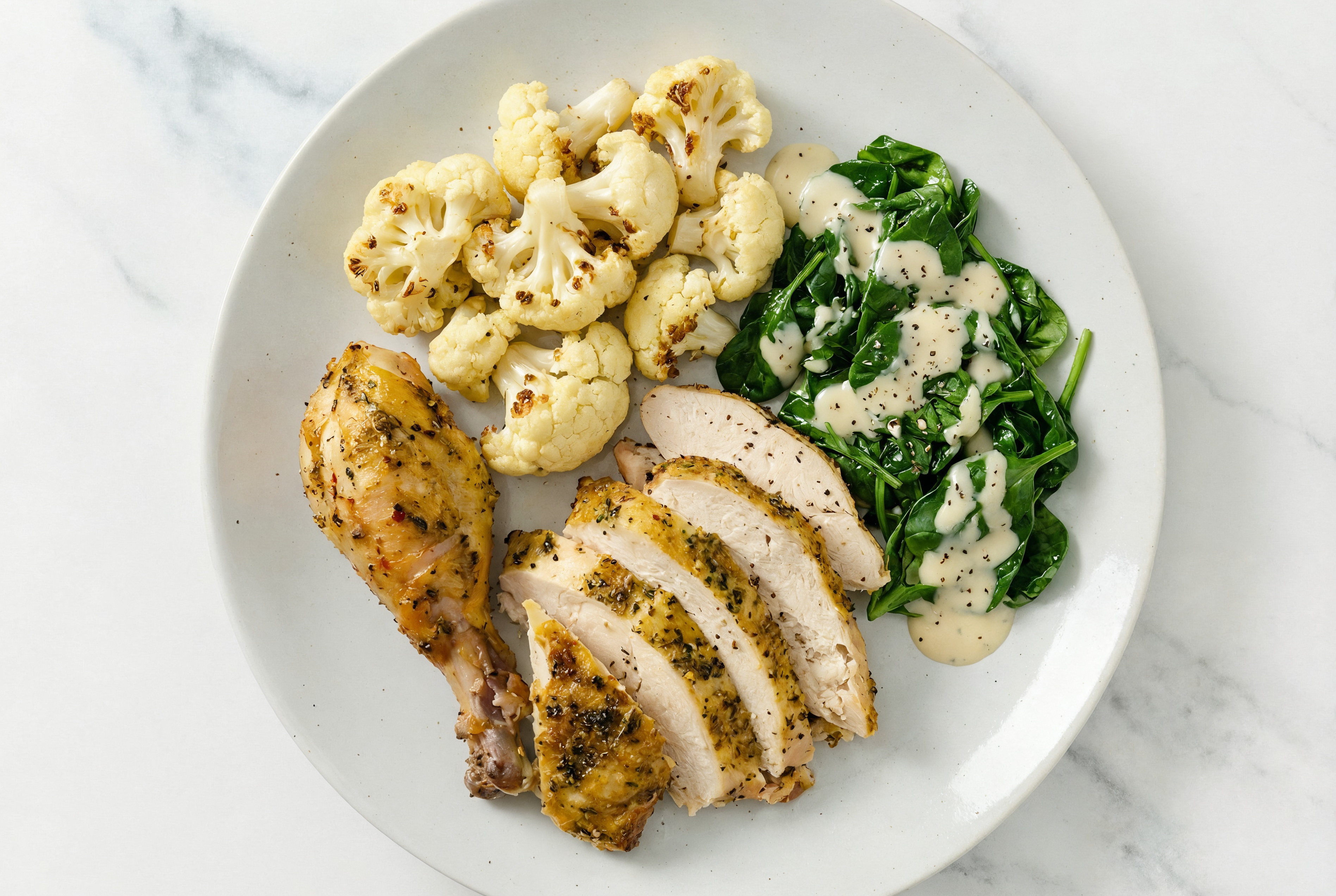 Lemon Chicken with Creamy Asiago Veggies with Baby Spinach