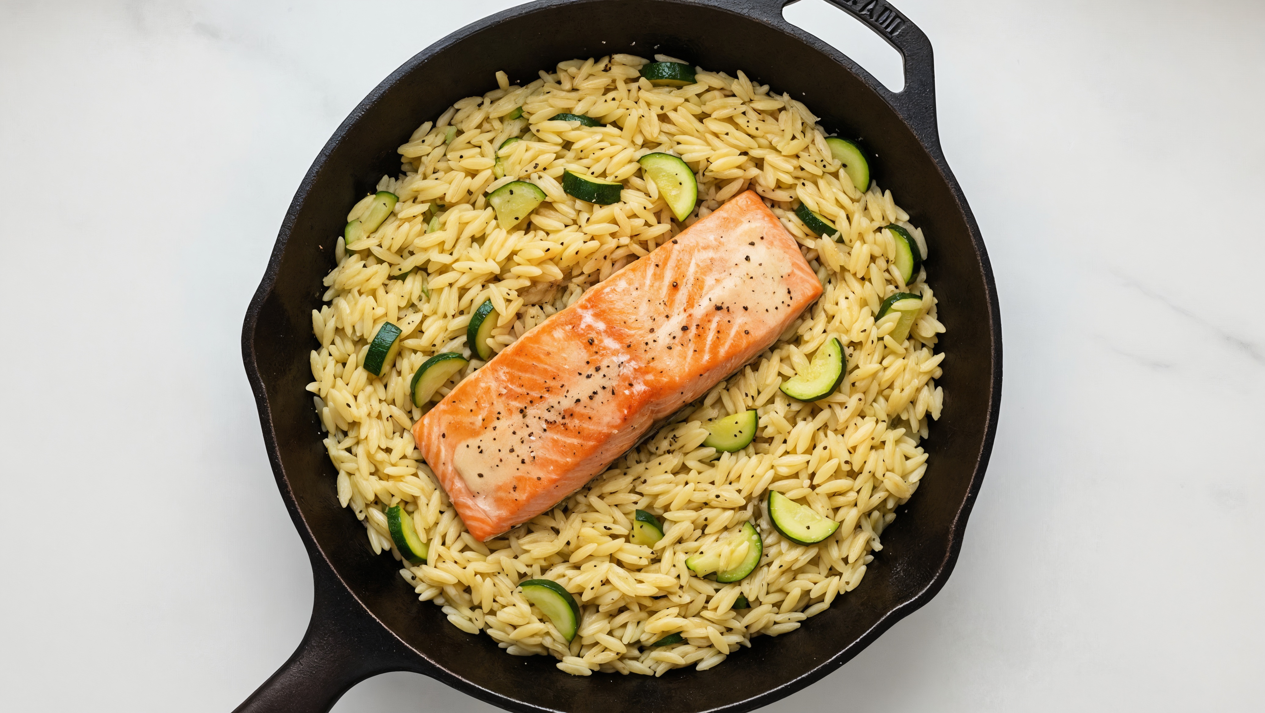  Garlic Wild Salmon + Buttery Veggie Orzo