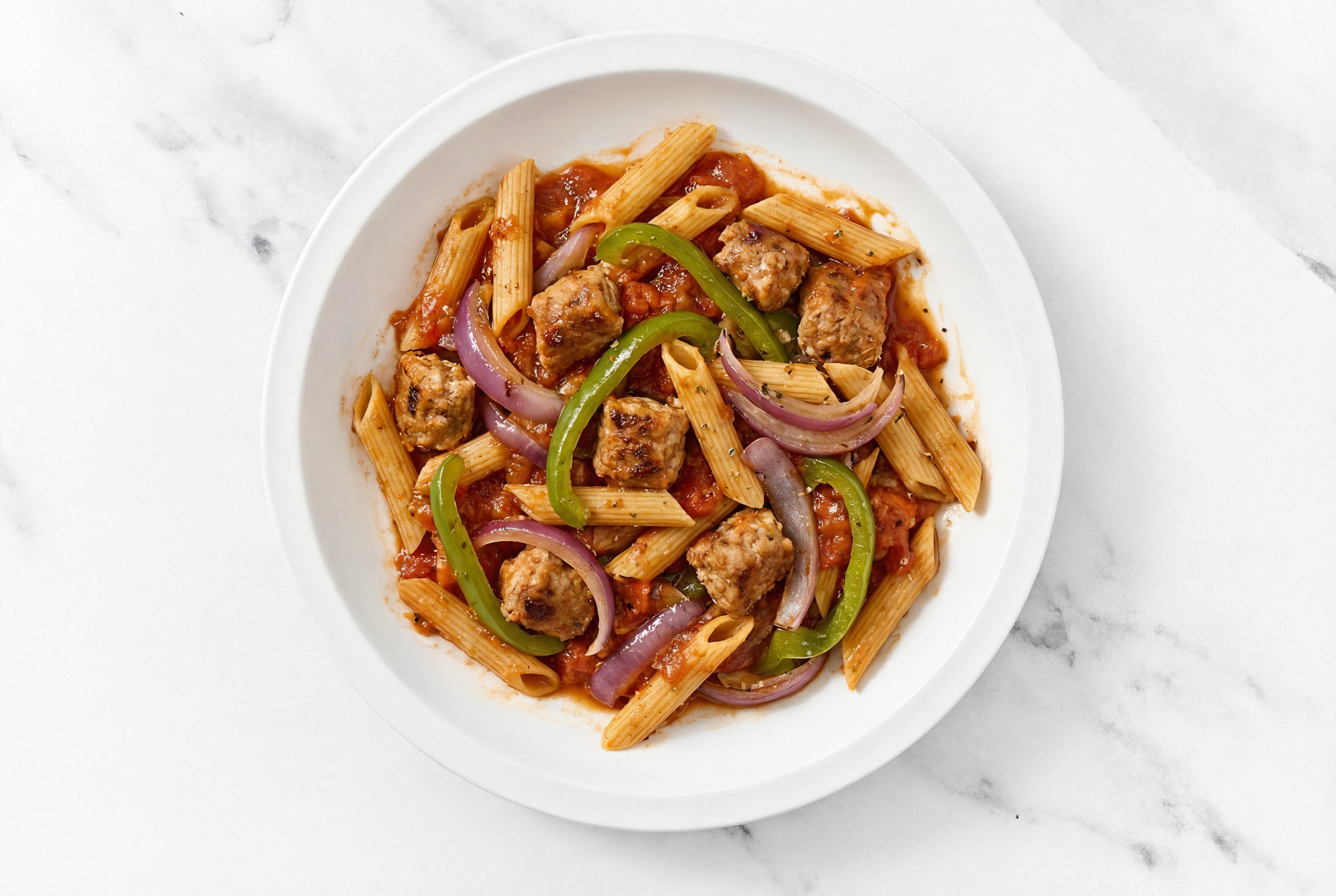 Air Fryer Sausage + Peppers Pasta with Sourdough Penne Rigate