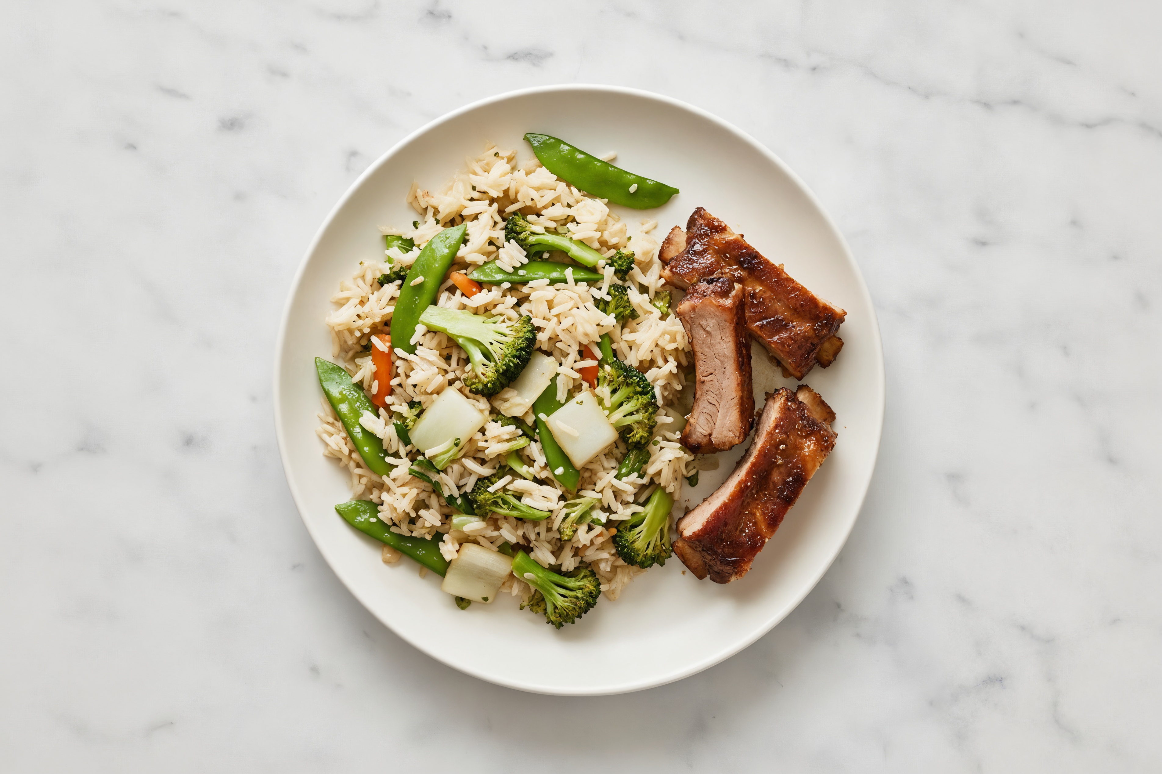 Seasoned Baby Back Ribs + Asian Veggie Long Grain White Rice