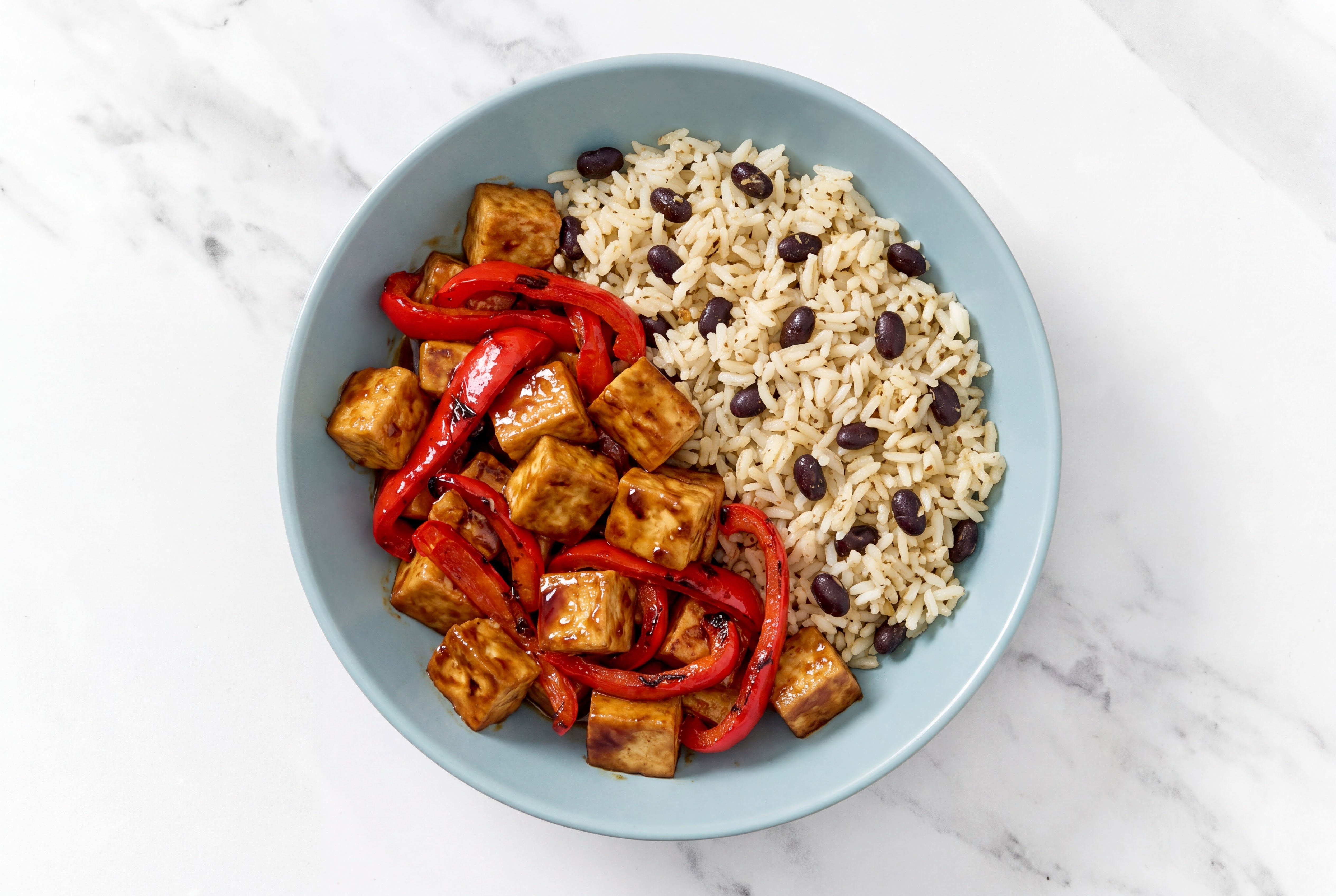 Peppery Teriyaki Tofu + Rice with Beans