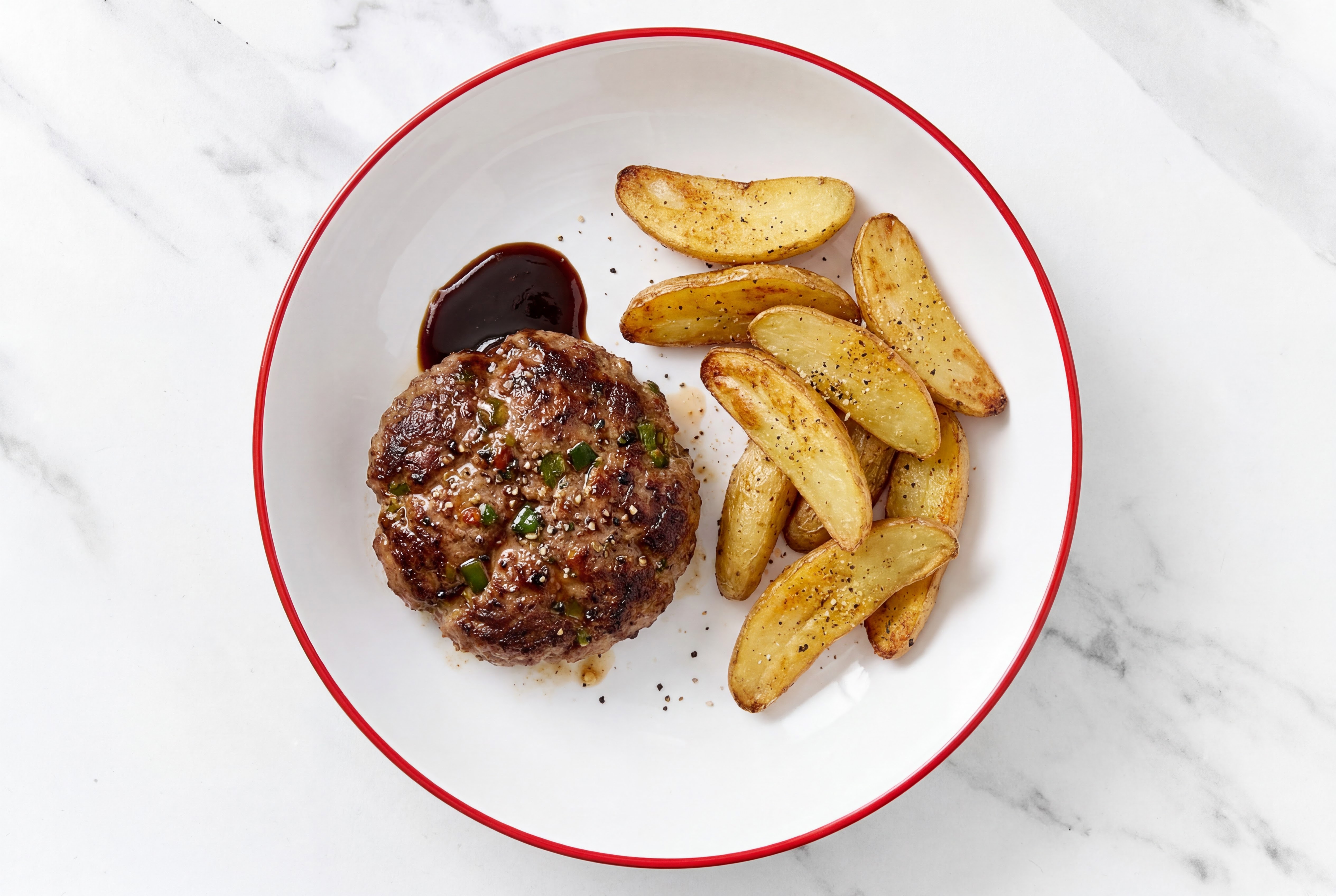 Japanese BBQ Brisket Burgers with Fingerling Potatoes