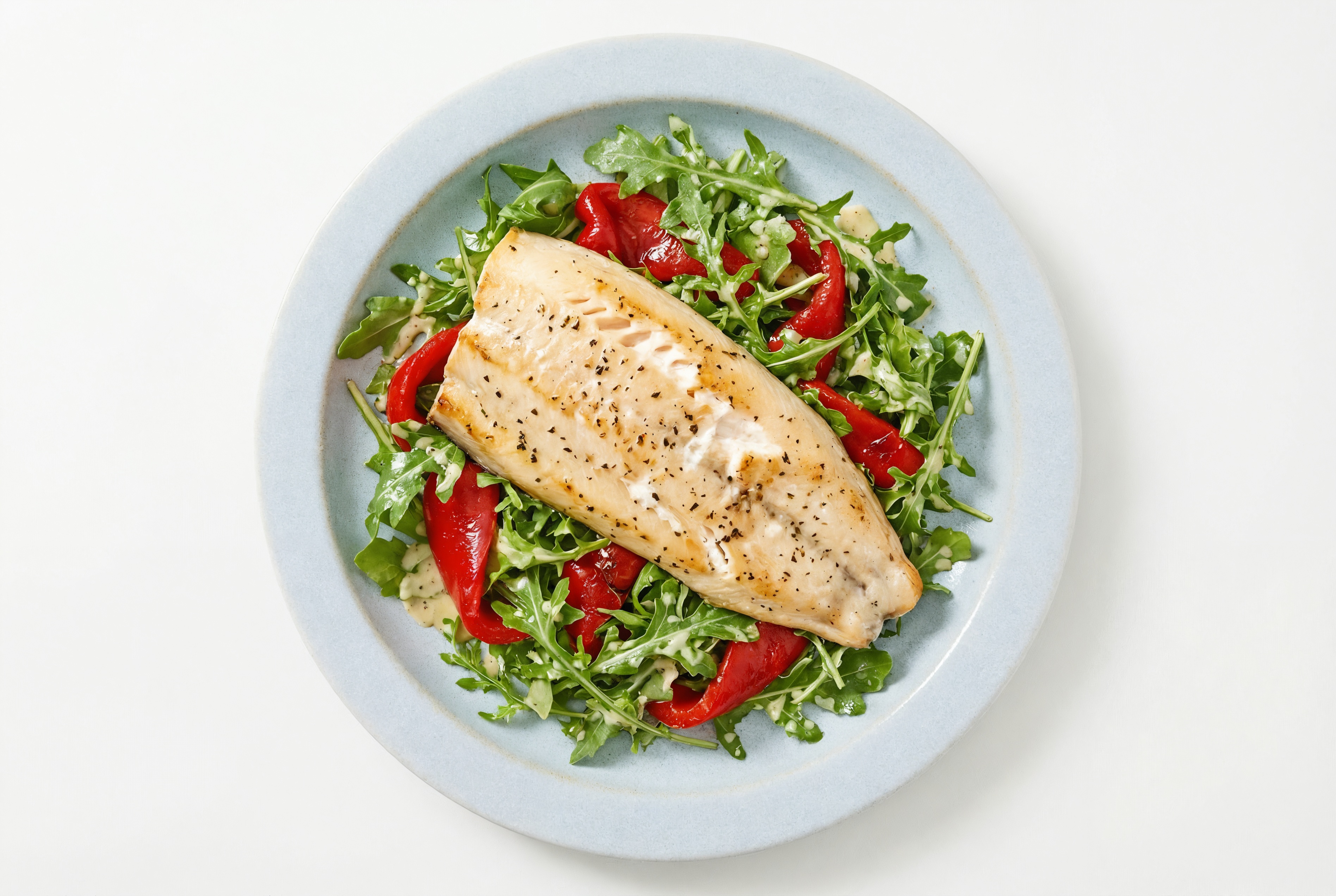 Arugula Salad with Trout, Peppers & Creamy Caesar Dressing