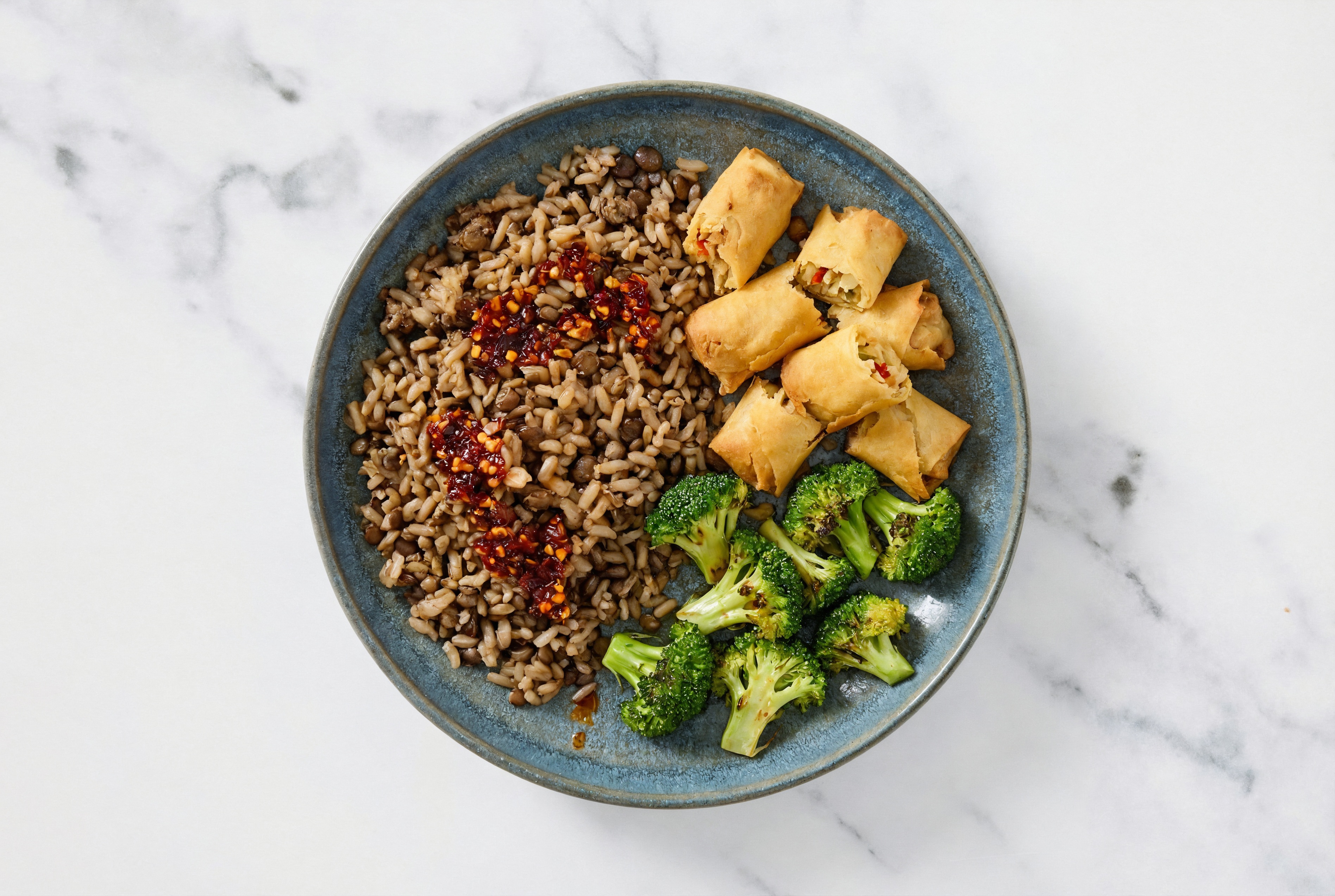 Chicken Spring Roll + Broccoli Chili Crisp Bowl