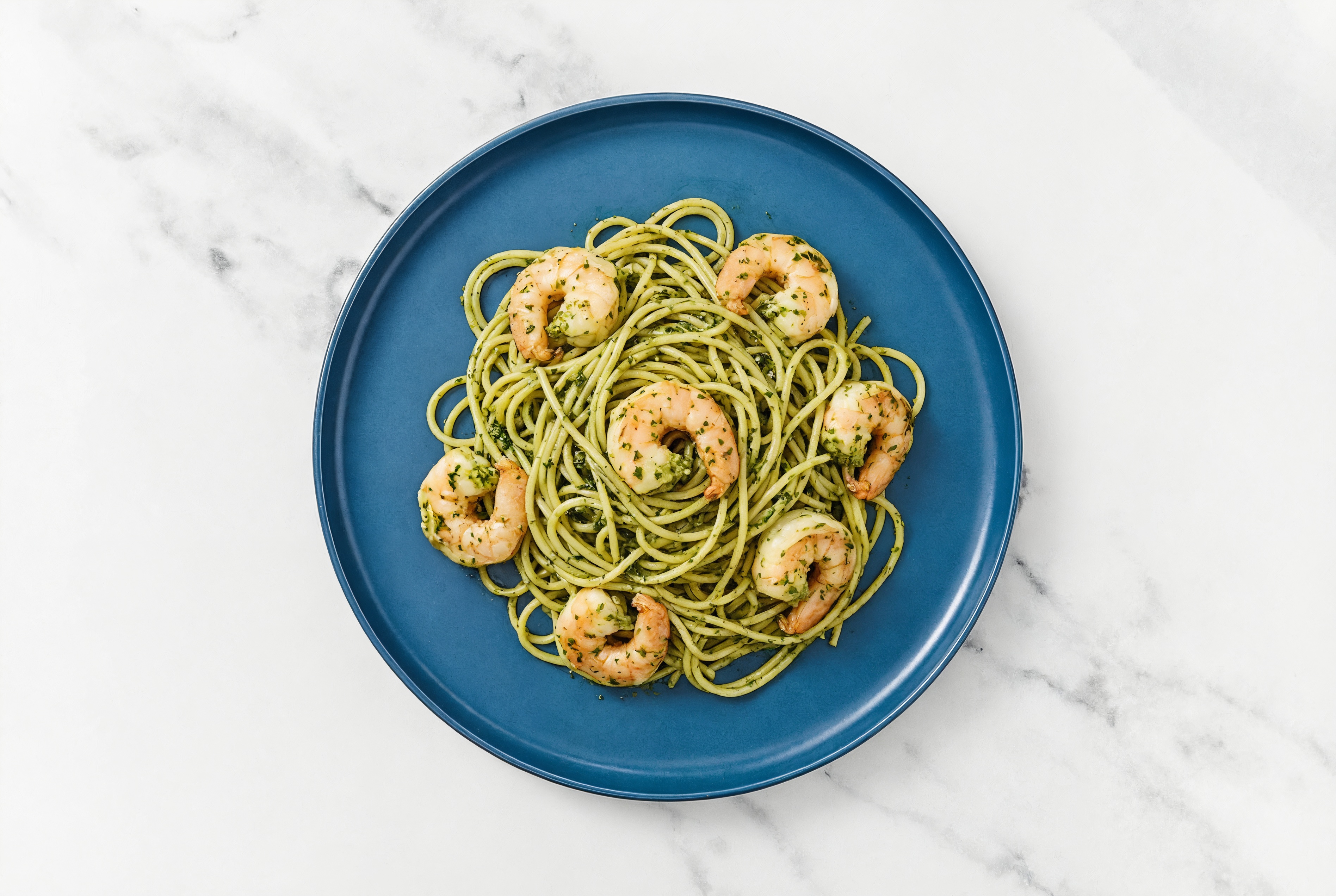 Jumbo Shrimp + Kale Pesto Gluten Free Spaghetti