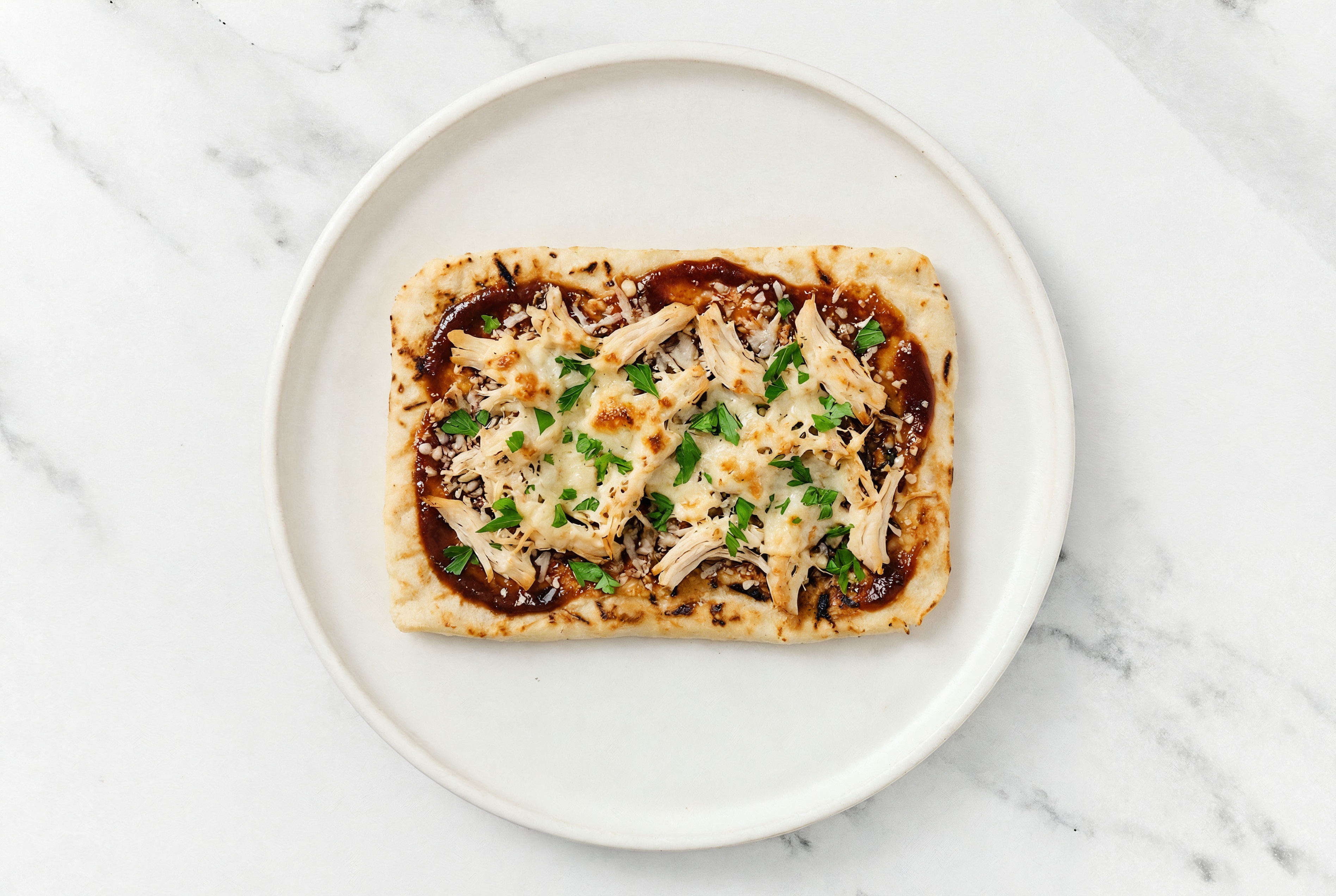  BBQ Pulled Chicken Pizza with Parsley with Grated Parmesan Cheese