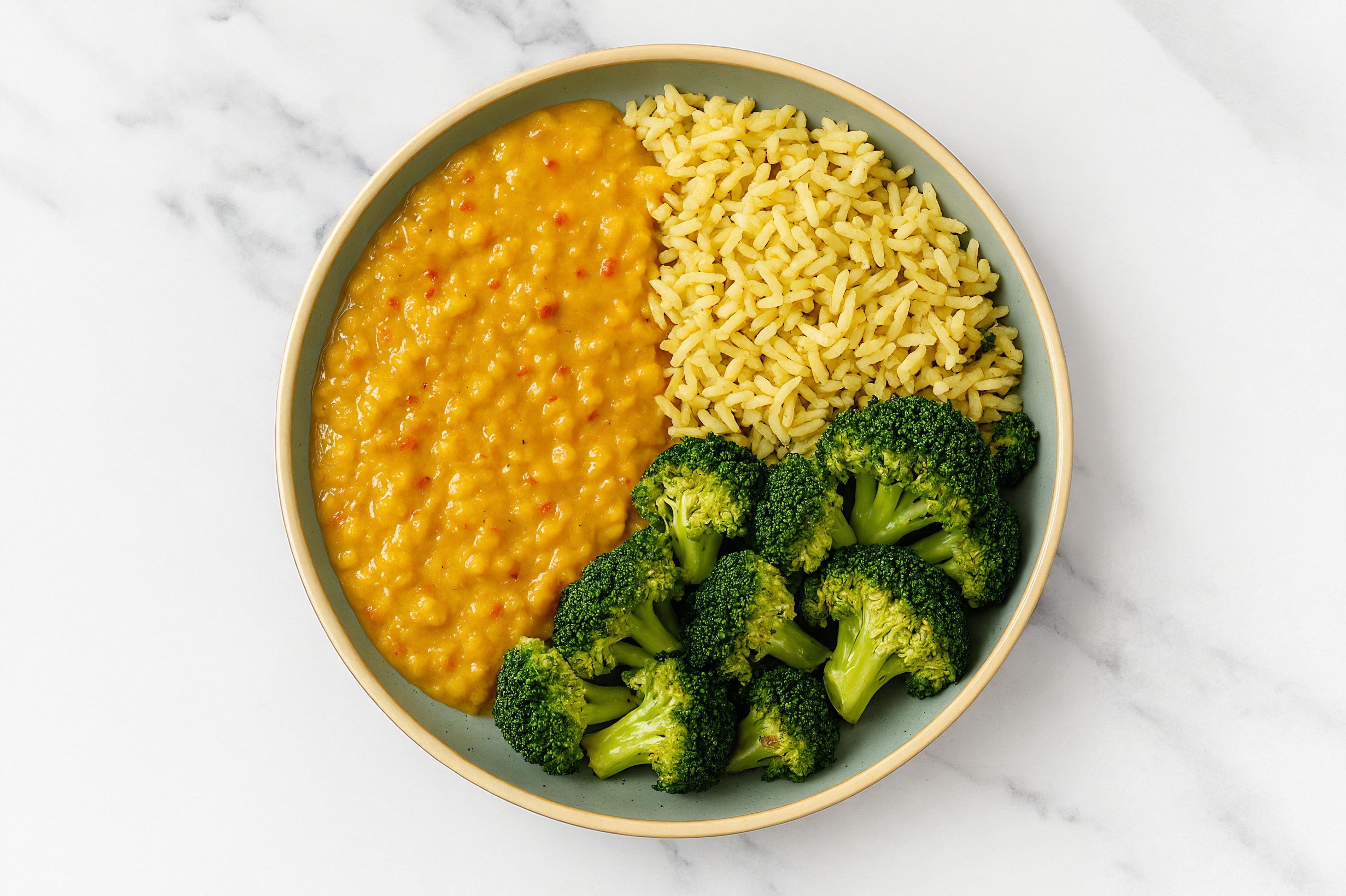 Broccoli Red Lentil Dal Bowl over Jasmine Rice