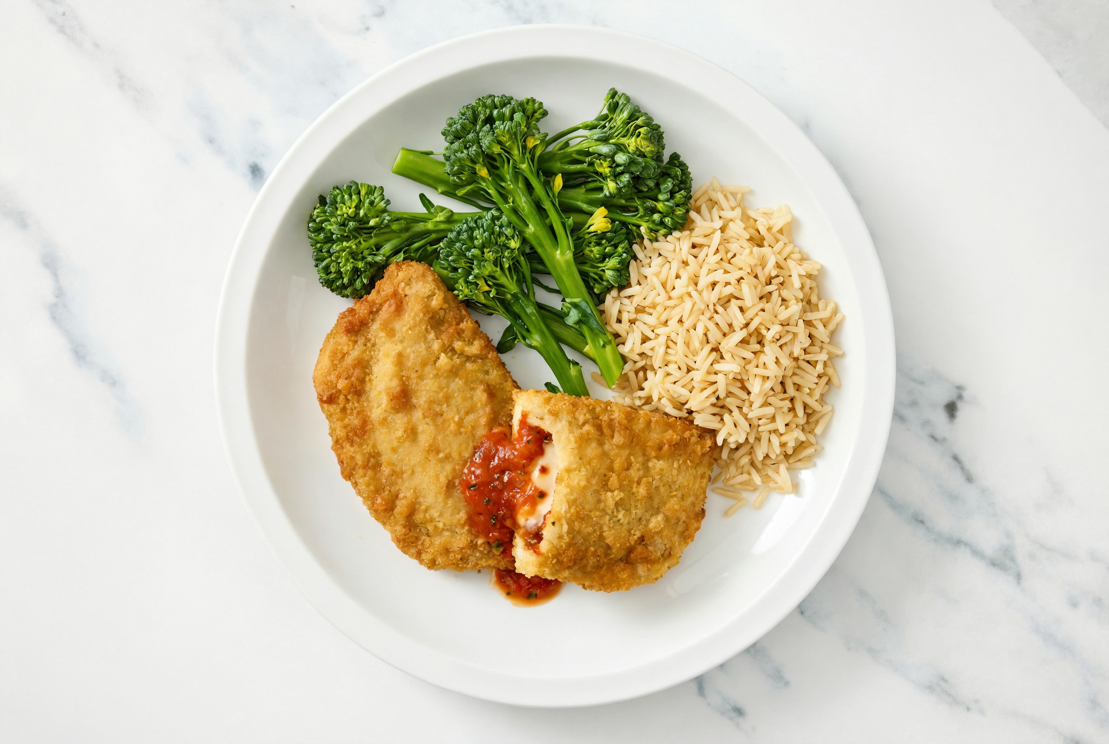 "Chicken" Parm with Baby Broccoli & Bone Broth Rice