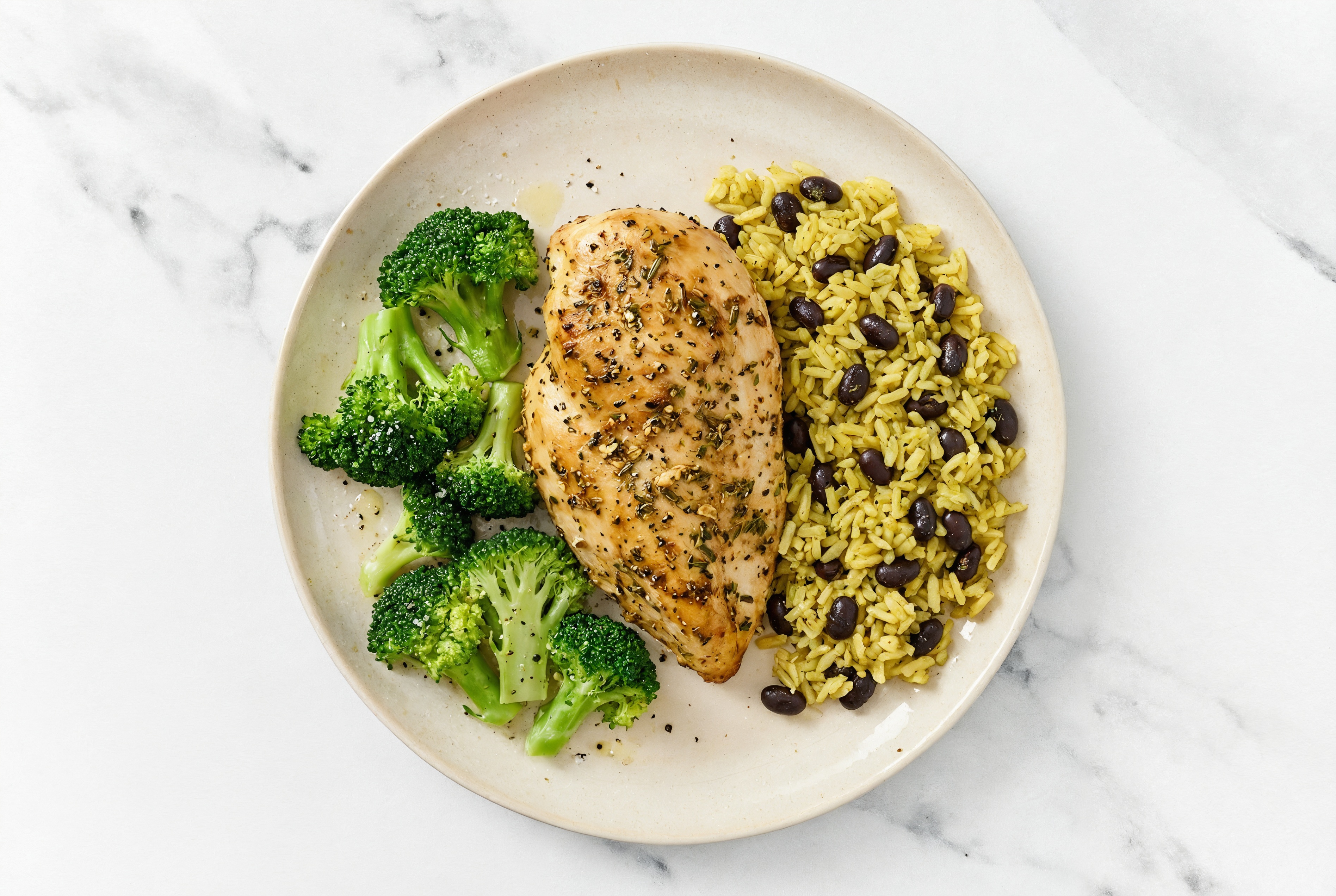 Air Fryer Chicken + Organic Broccoli with Rice with Beans