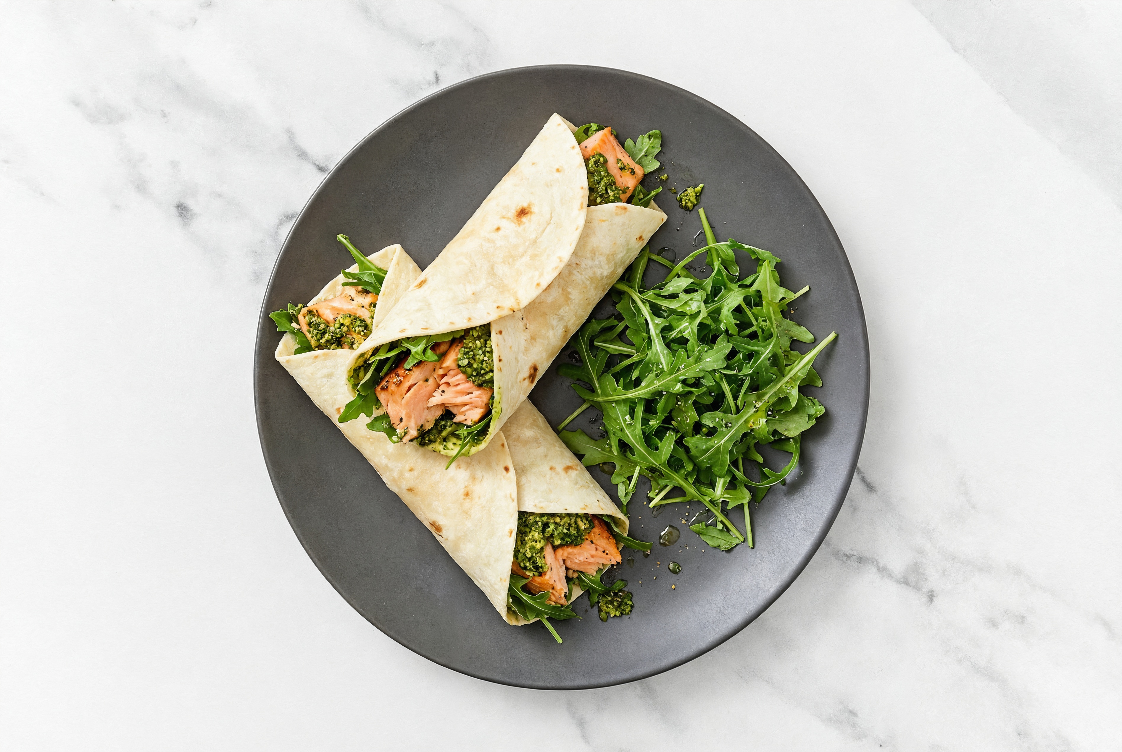 Kale Pesto Salmon Arugula Wrap
