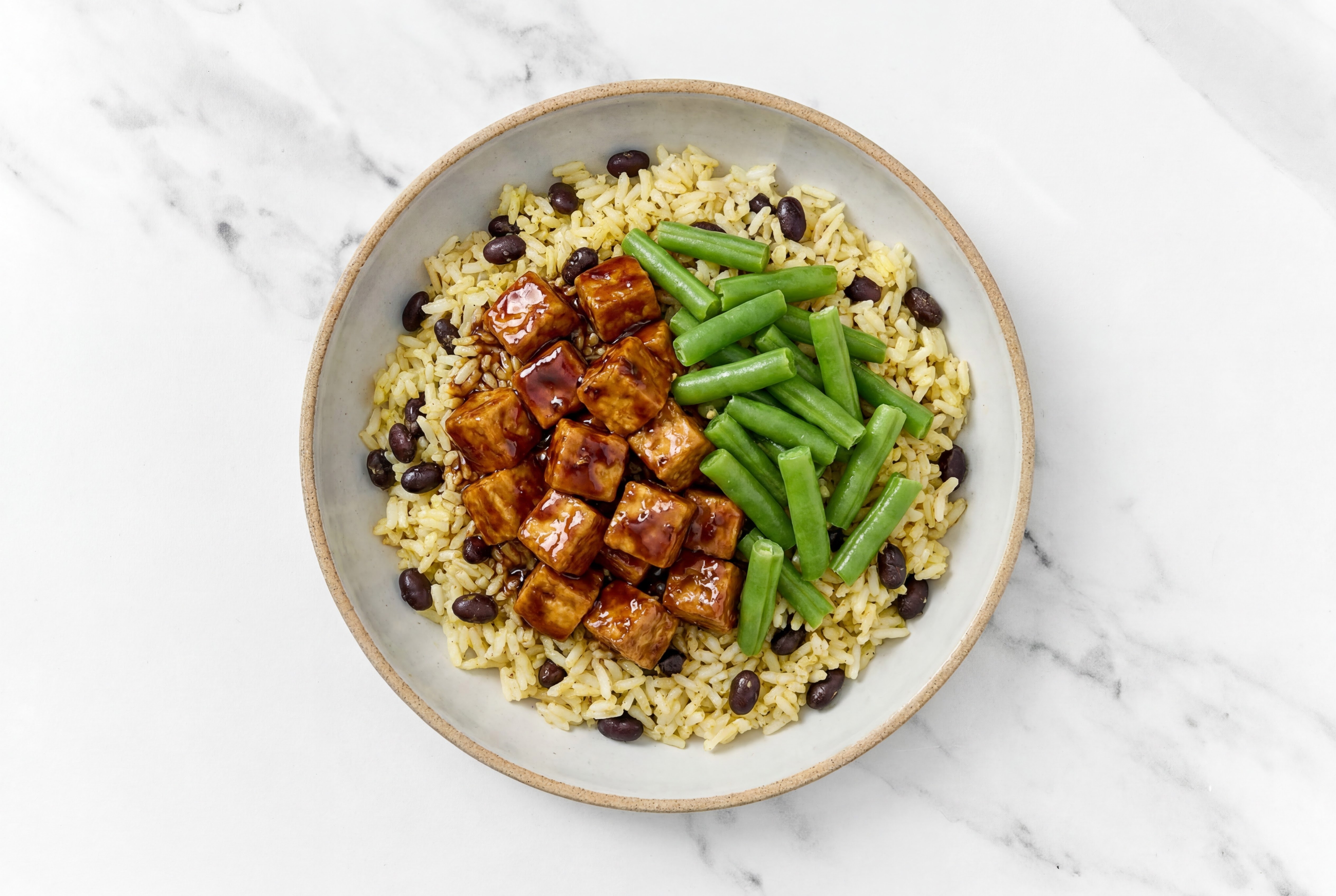Teriyaki Tofu + Organic Green Beans Rice with Beans Bowl
