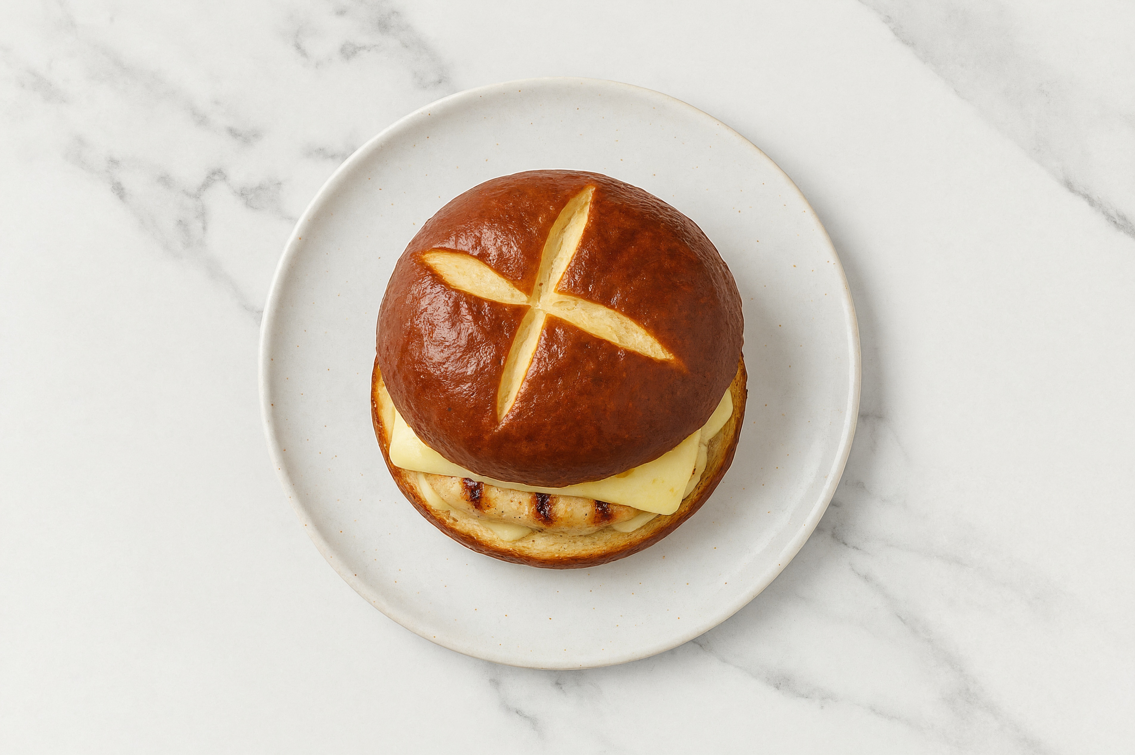 Creamy Horseradish Seasoned Grilled Chicken Breast Pretzel Sandwich