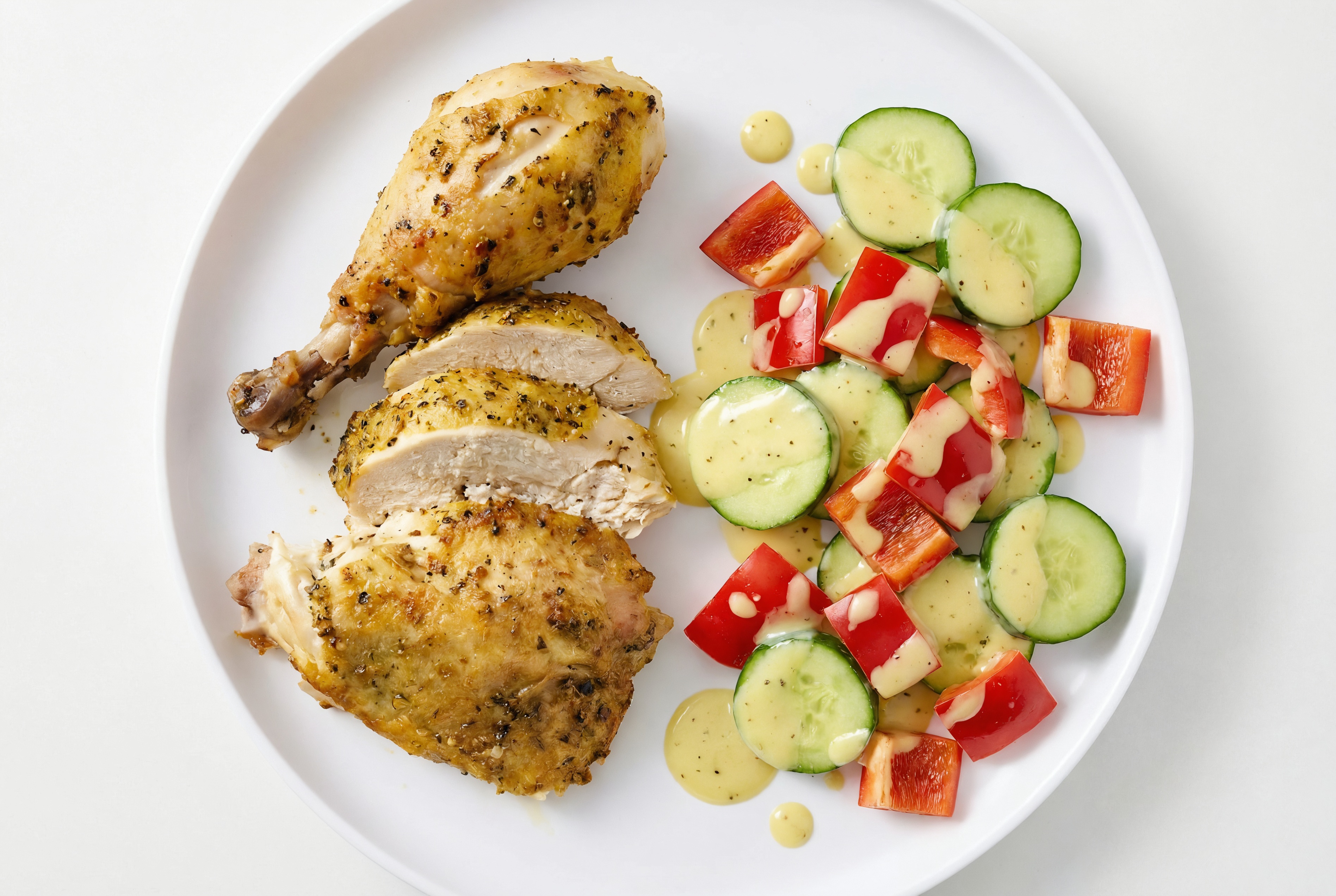  Juicy Lemon Chicken + Honey Mustard Cucumber Salad with Red Bell Pepper