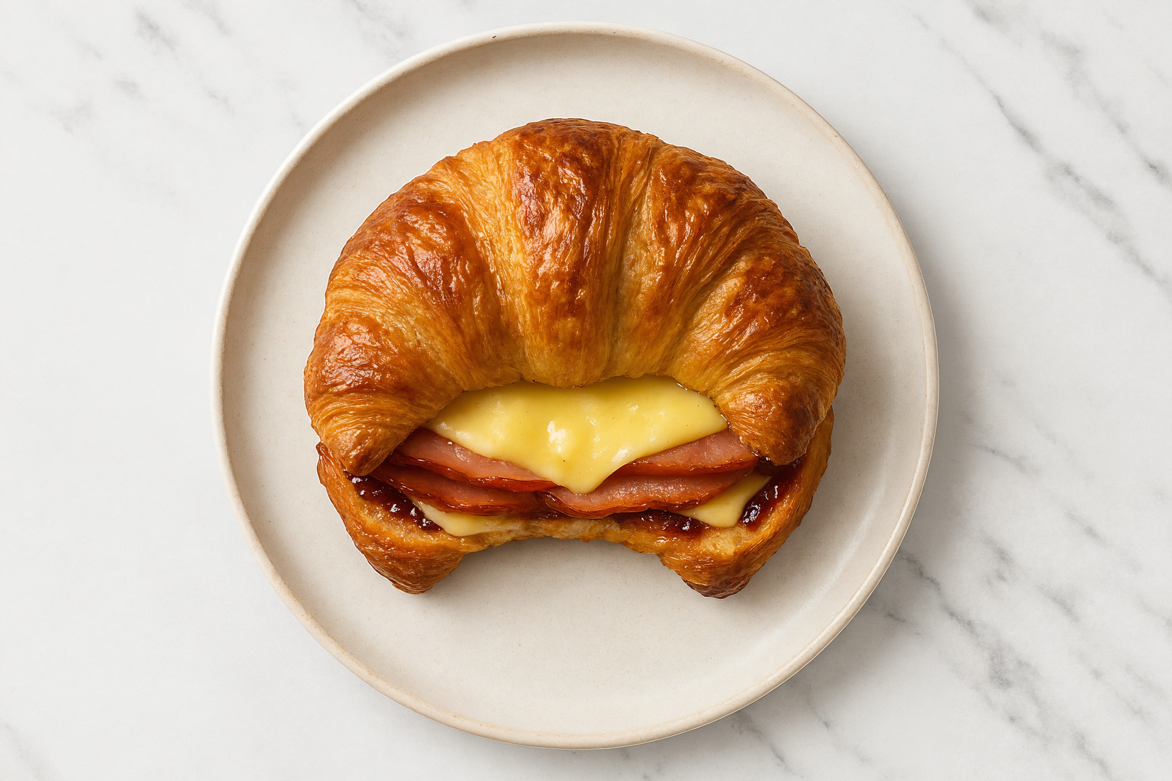 Turkey Bacon, Havarti + Strawberry Jam Croissant Grilled Cheese