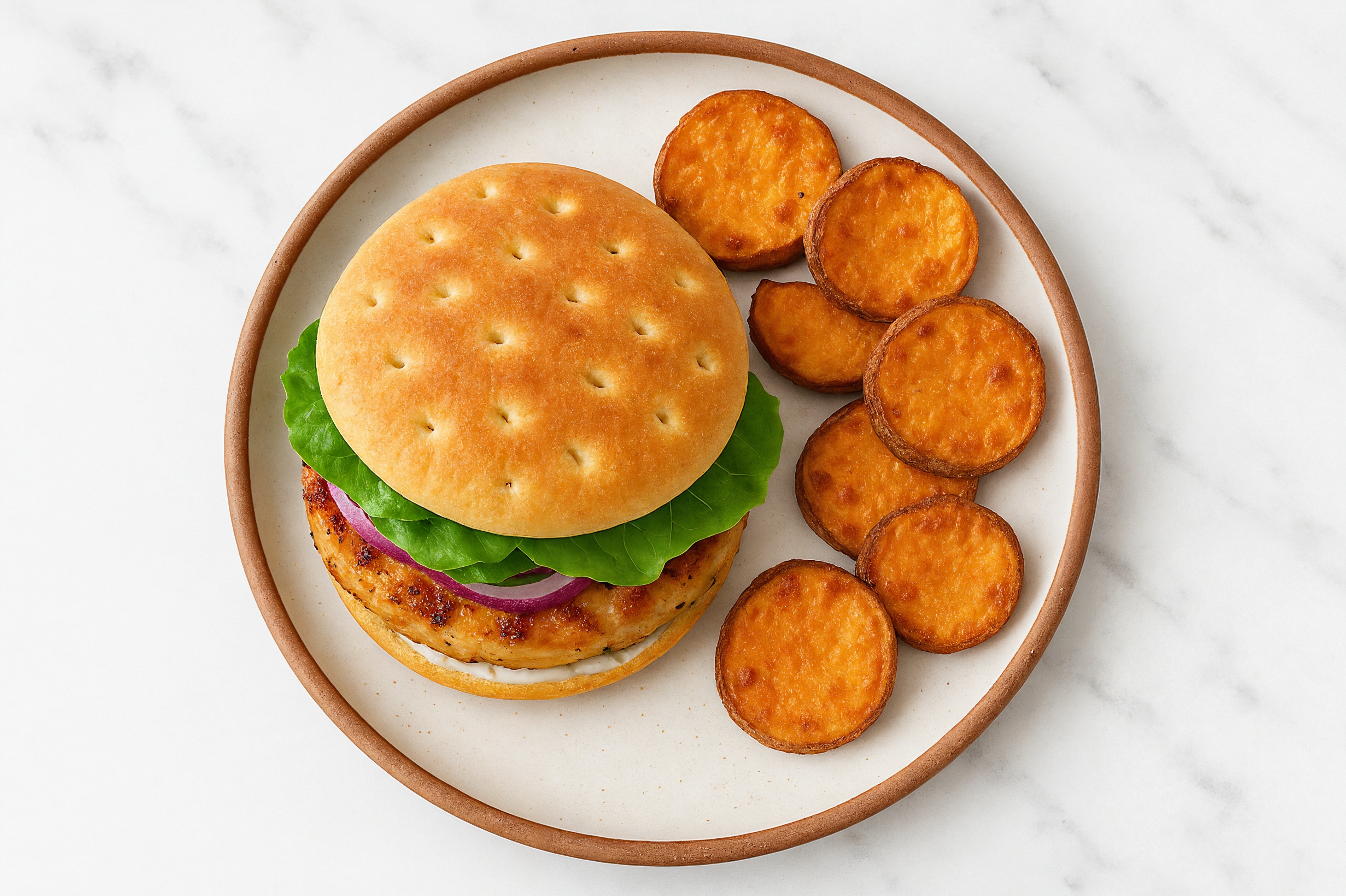 Deluxe Chicken Bacon Ranch Burger + Sweet Potato Crisps