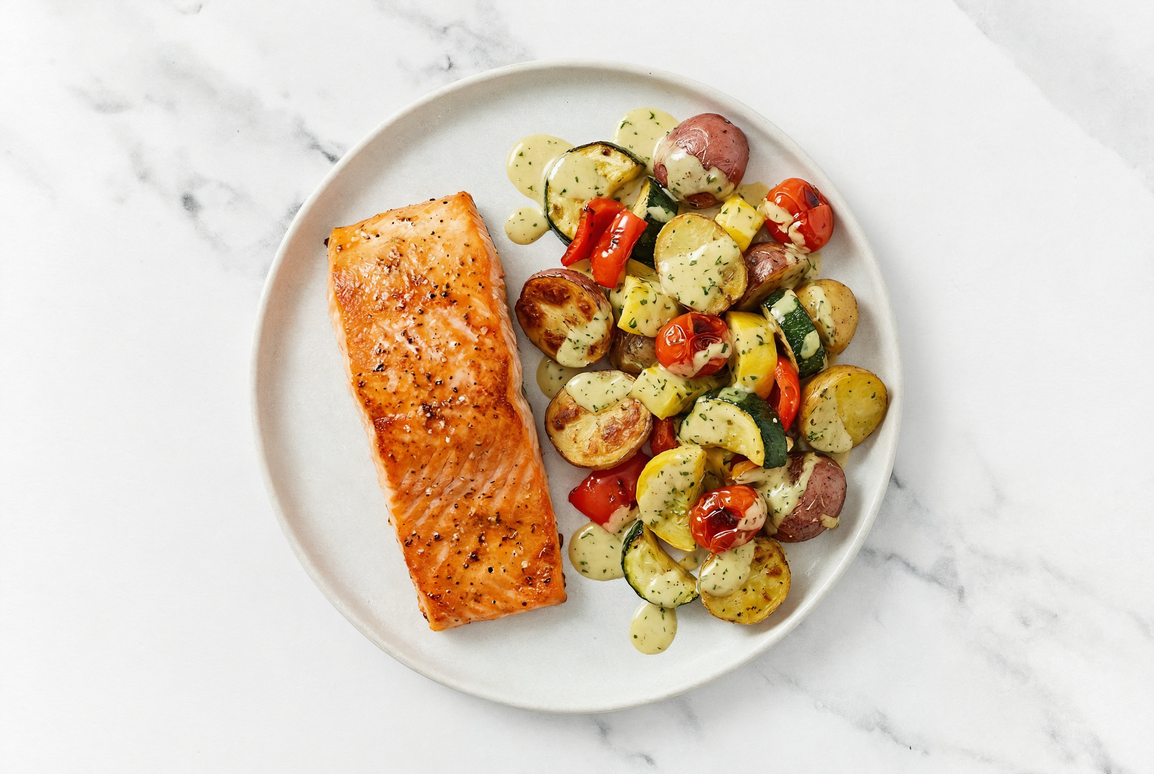 Sheet Pan Tahini-Salmon with Potatoes & Squash